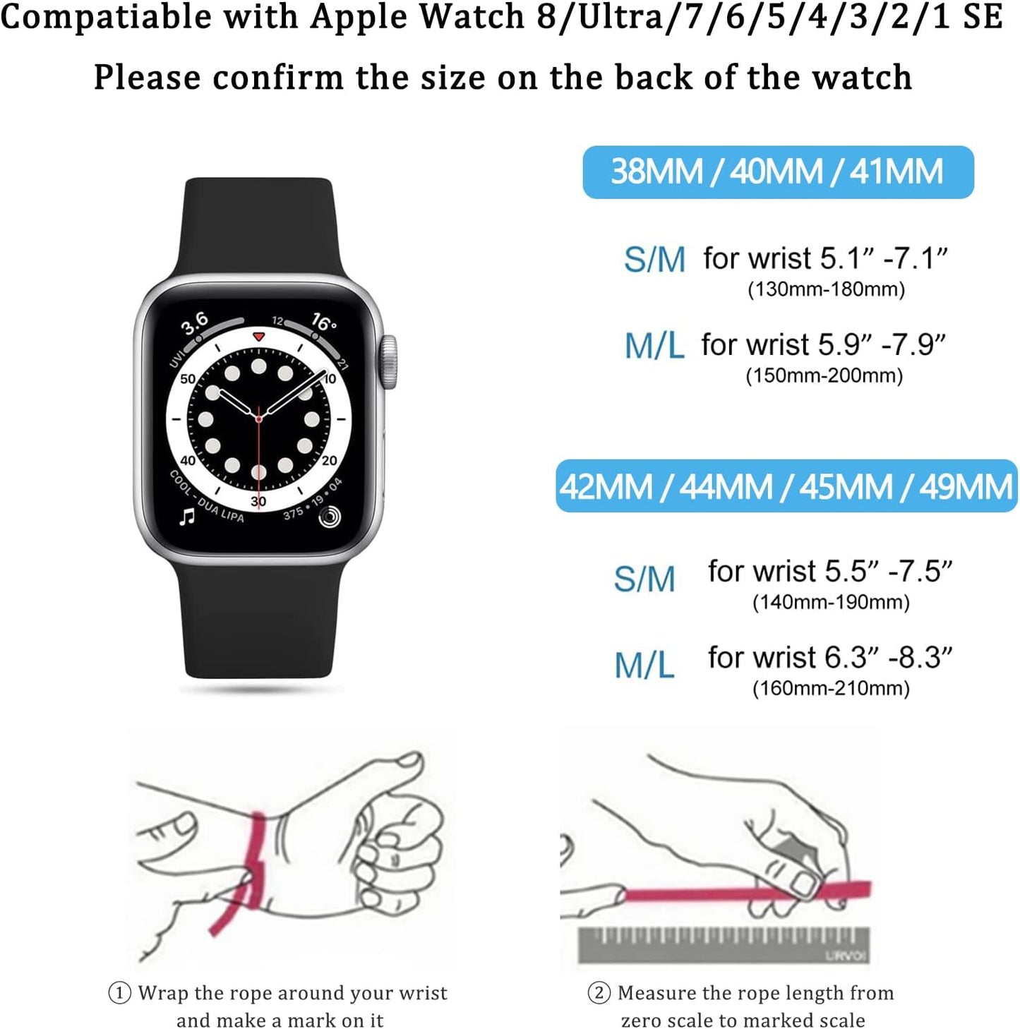 Compatible-With Apple Watch Straps - 2Pcs Silicone Apple Watch Straps 38Mm 40Mm 41Mm 42Mm 44Mm 45Mm 49Mm, Sports Watchband for Women Men, Replacement for Iwatch Ultra 8 Se 7 6 5 4 3 2 1