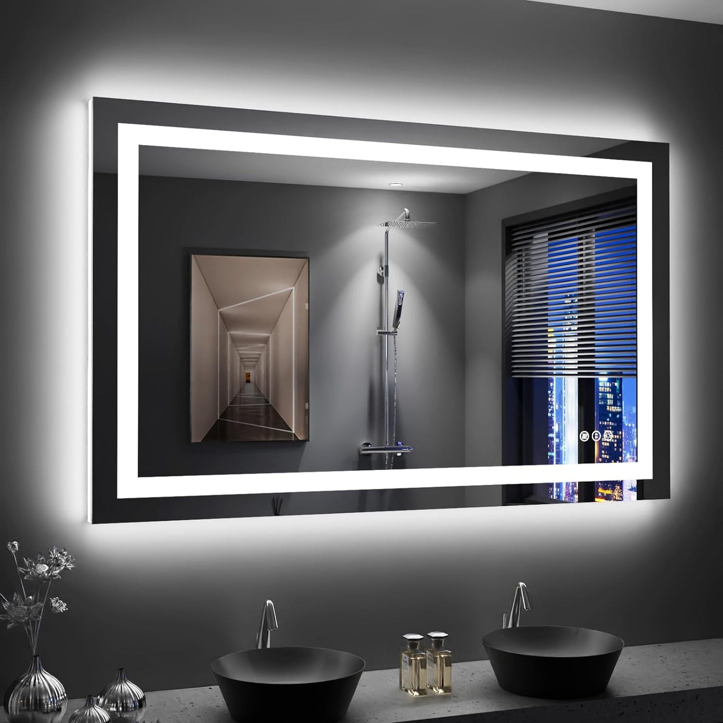60”X30“ RGB LED Bathroom Mirror with Lights for Bathroom, Anti-Fog, Dimmable,Multiple Light Modes, RGB Backlit + Front Light, Memory Function, Tempered Glass