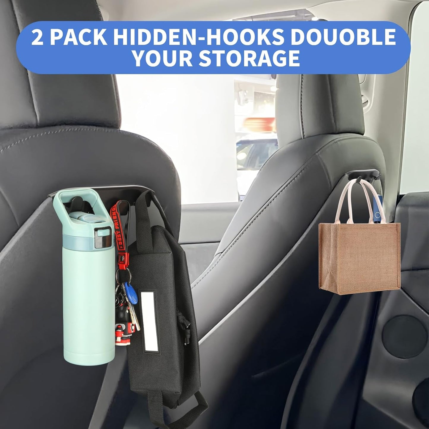 Seat Back Hooks for Tesla Model Y Accessories 2024-2021,Tesla Model 3 Accessories 2024-2017 Headrest Hooks for Car, Back Seat Organizer Hanger Holder Hook, 2 Pack