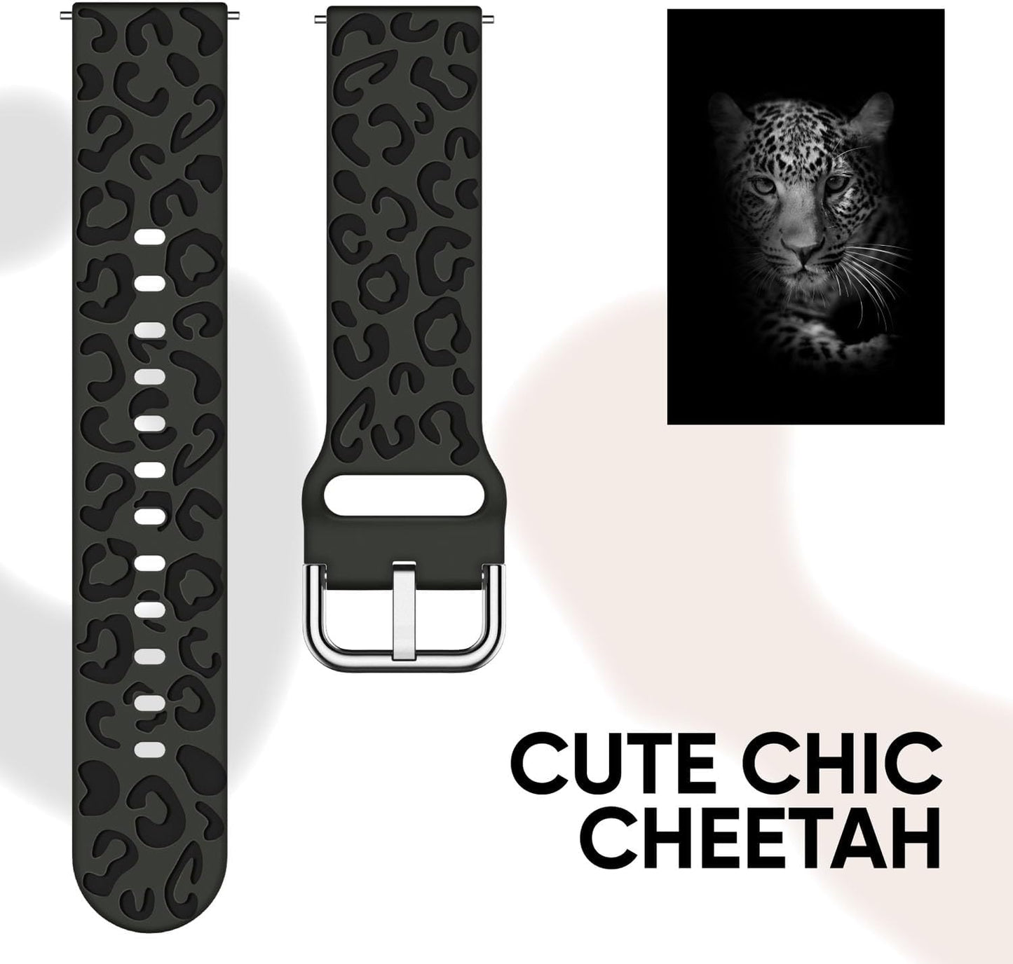 Leopard Watch Band Compatible with Samsung Galaxy Watch Series 7, FE, 6, 5, 4, Galaxy Watch 6 Classic/Watch 4 Classic/Watch 5 Pro, Soft Silicone Cheetah Sport Wristband for Samsung Active2/Galaxy Watch3 41MM Wristband, 1-PACK