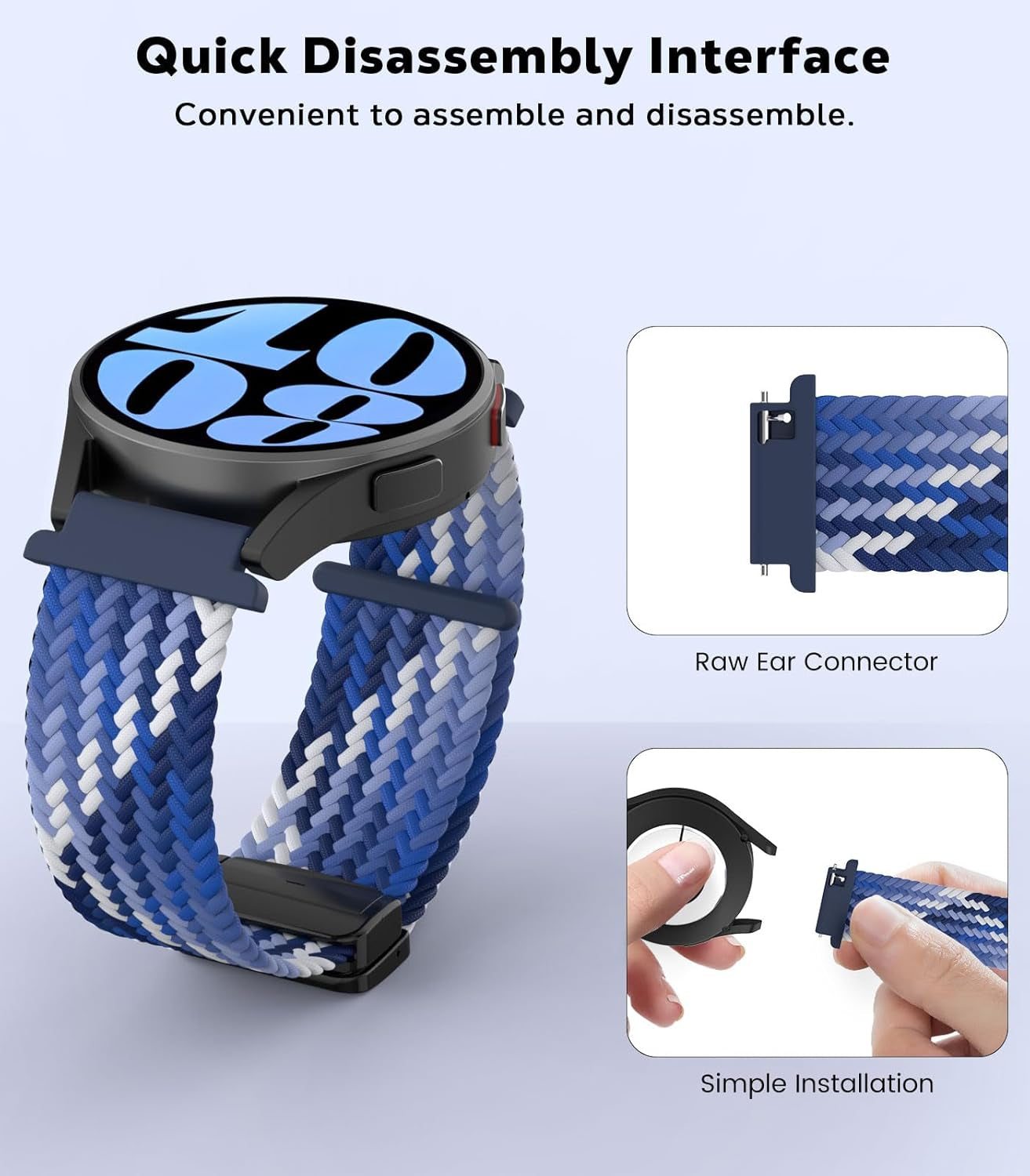 Braided Solo Loop Compatible with Samsung Galaxy Watch 6 5 4 Band 40Mm 44Mm/6 Classic 43Mm 47Mm/5 Pro 45Mm/4 Classic 42Mm 46Mm/3 41Mm/Active 2, 20Mm Stretchy Sport Band, Colorful Blue