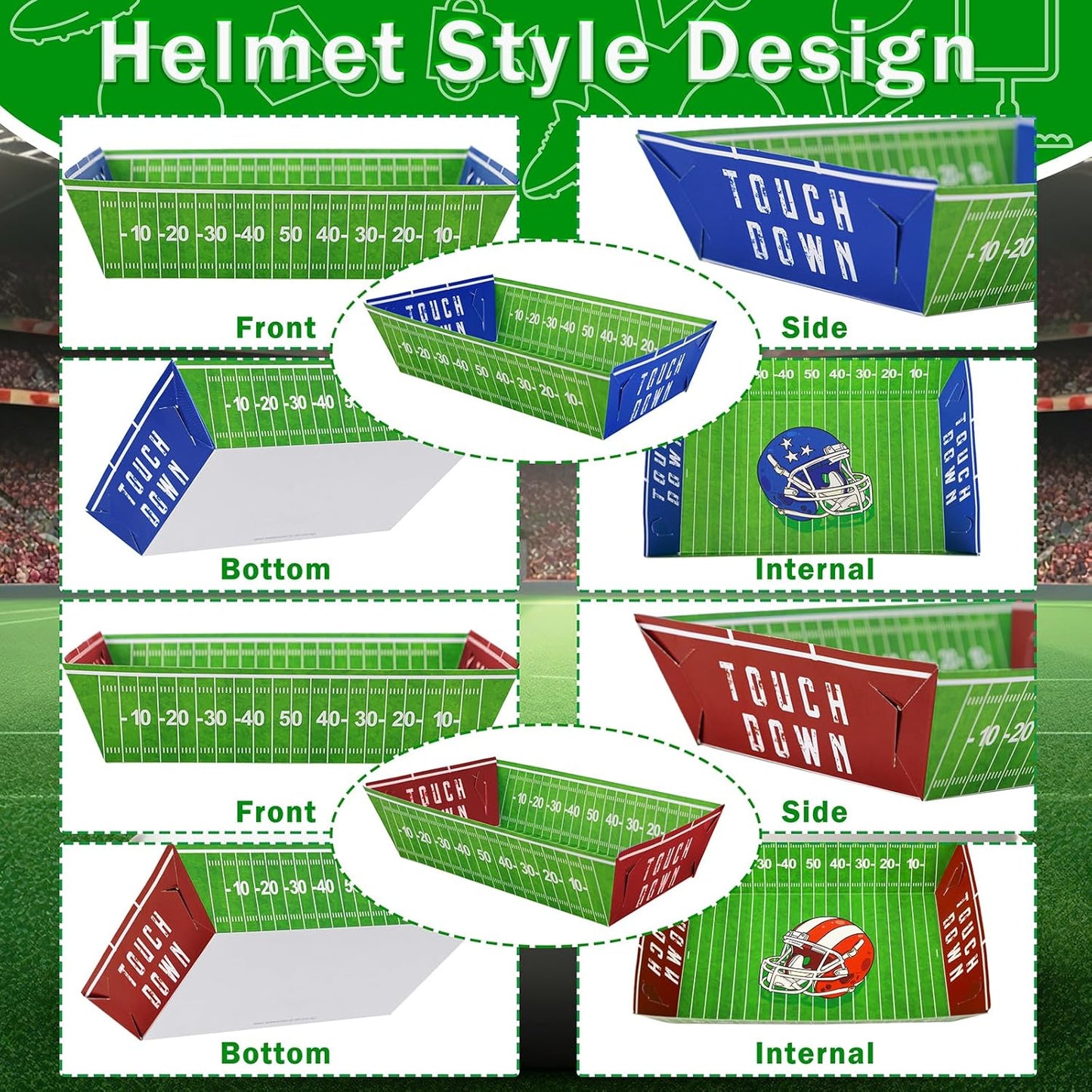50 Pack Football Party Decorations Paper Food Trays - Helmet Movie Night Supplies Snack Stadium Serving Plates for Super Football Bowl Birthday Disposable Decor