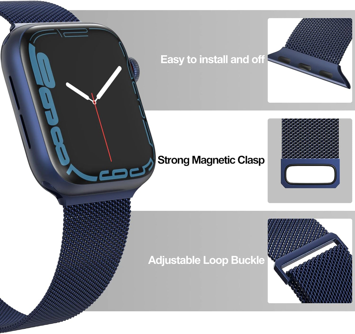 Compatible with Apple Watch Band 42Mm 44Mm 45Mm 38Mm 40Mm 41Mm,Stainless Steel Mesh Loop Magnetic Clasp Bands for Iwatch Series 9 8 SE 7 6 5 4 3 2 1 Women Men-41Mm/40Mm/38Mm Blue