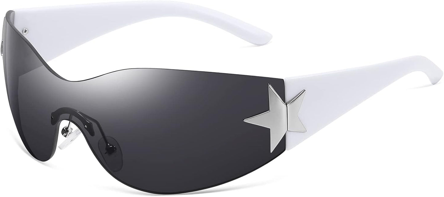 Y2K Sunglasses for Women Men Shield Wrap around Fashion Sunglasses Trendy Oversized Frameless Sun Glasses