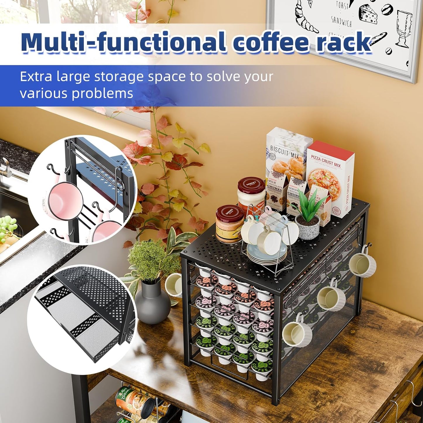 5 Tier Coffee Pod Holder for K Cup, 160 Pod Pack Capacity Rack, Metal, Black