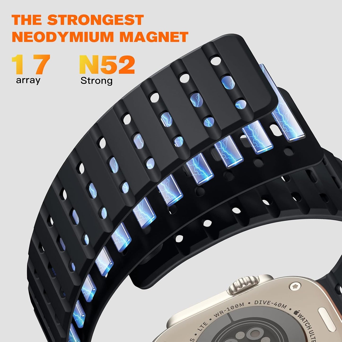 Compatible with Apple Watch Ultra 2/Ultra Band 49Mm/46Mm/45Mm/44Mm/42Mm(3/2/1) Men Women, Magnetic Silicone Rugged Sport Watchband for Iwatch SE2/SE/10/9/8/7/6/5/4