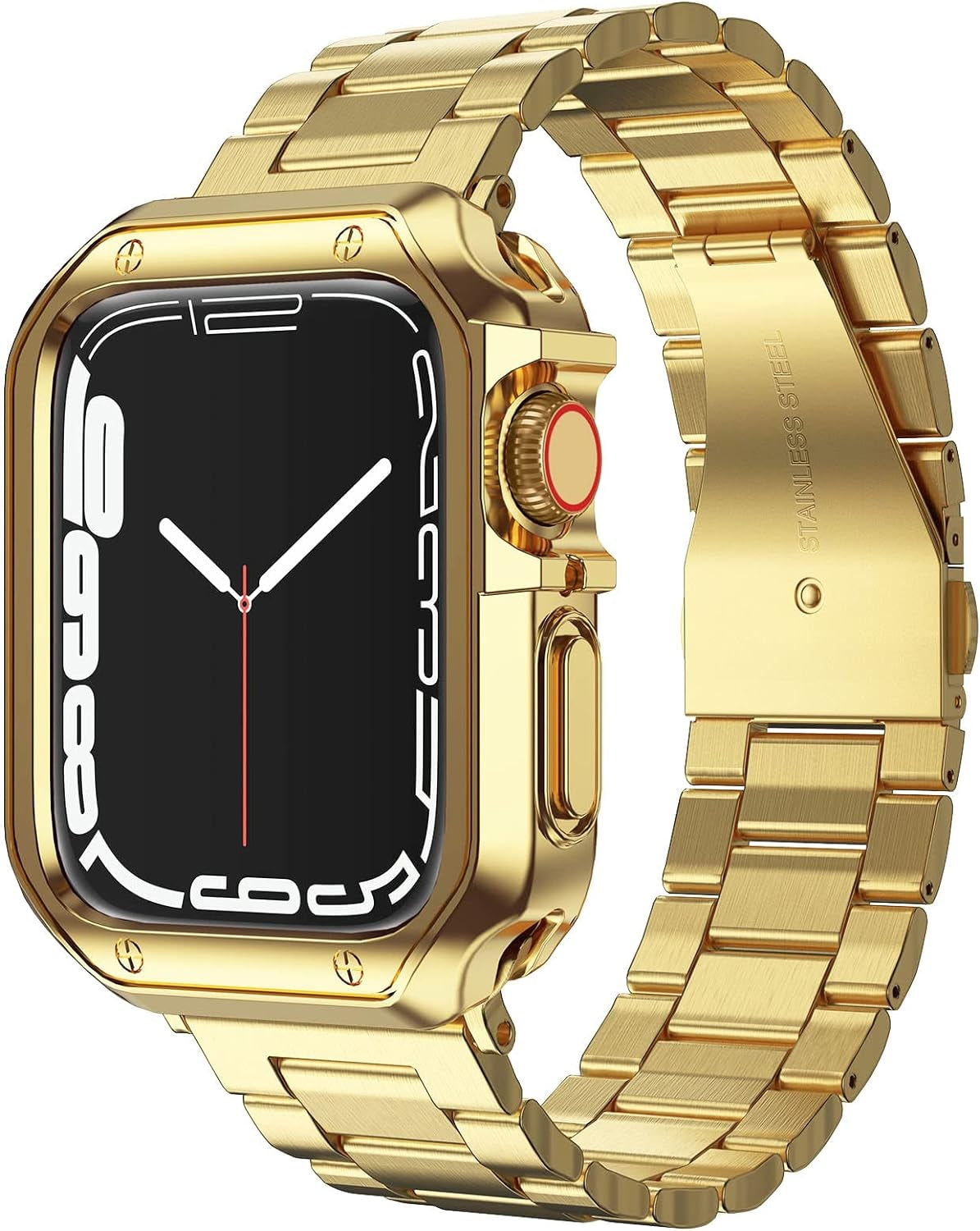 Compatible with Apple Watch Band and Case, Stainless Steel Metal Chain with TPU Cover, Smart-Watch Link Bracelet Strap, Wrist-Band for I-Watch Ultra Ultra2 Series 9 8 7 6 5 4 3 2 1 SE