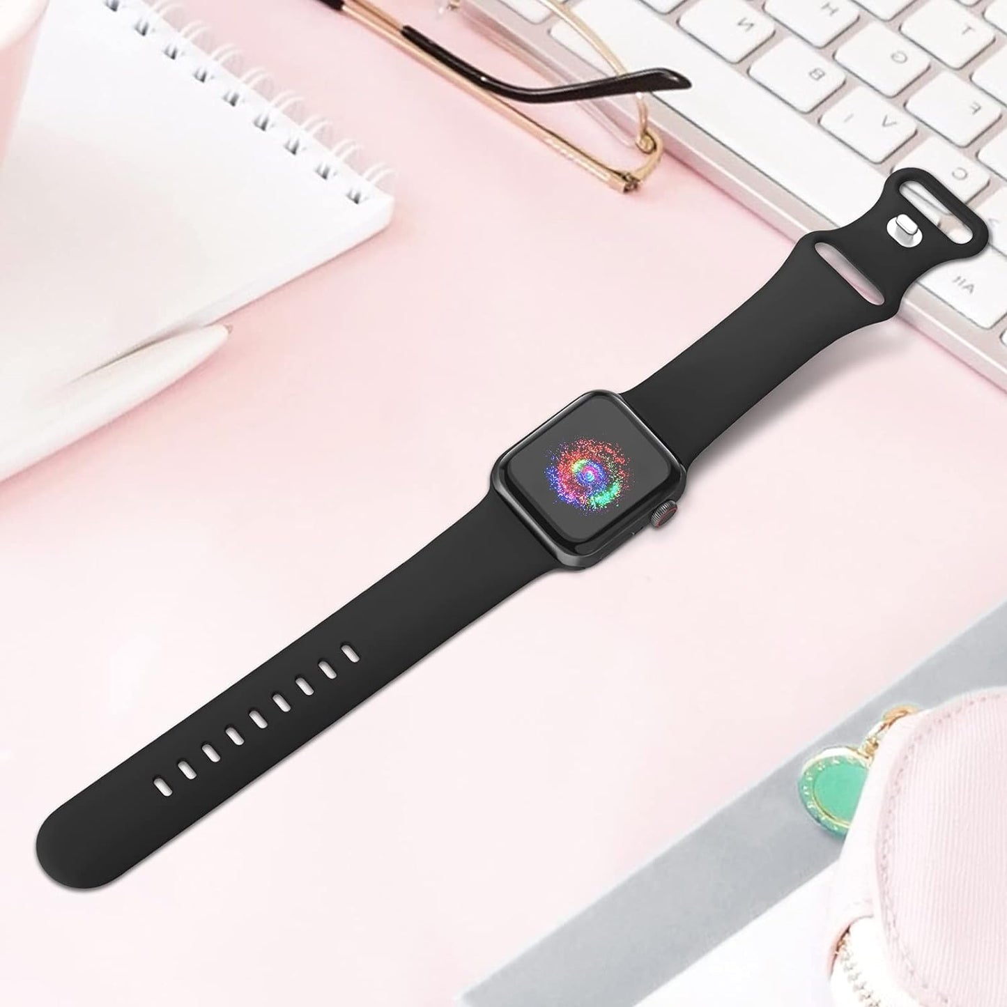 Sport Band Compatible with Apple Watch Bands 38Mm 40Mm 41Mm 42Mm 44Mm 45Mm 49Mm,Soft Silicone Strap Compatible for Apple Watch Series 9 Ultra 8 7 6 5 4 3 2 1 SE Men Women Black 38/40/41MM