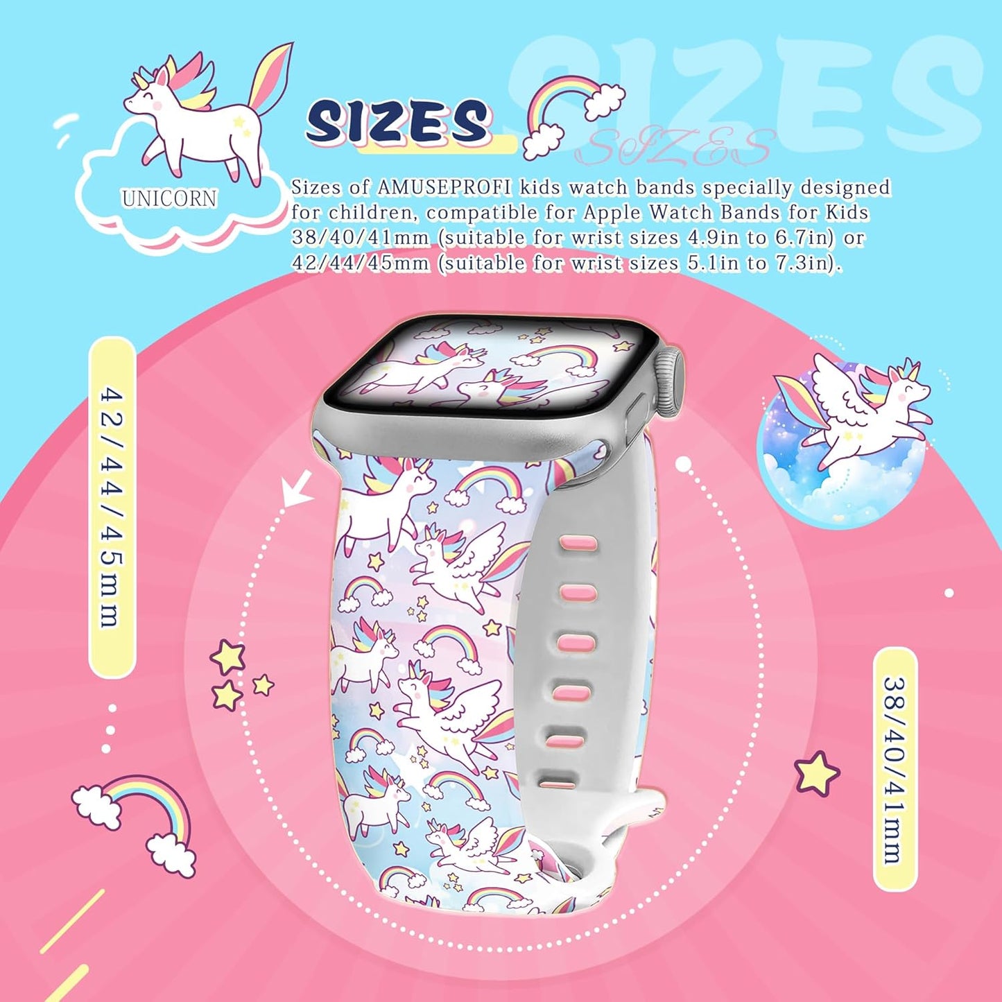 Kids Watch Band Compatible Apple Watch Bands for Kids, Iwatch Bands Compatible for Apple Watch Band for Kids, Cute Design Iwatch Bands for Kids Soft Silicone Watch Bands for Boys Girls