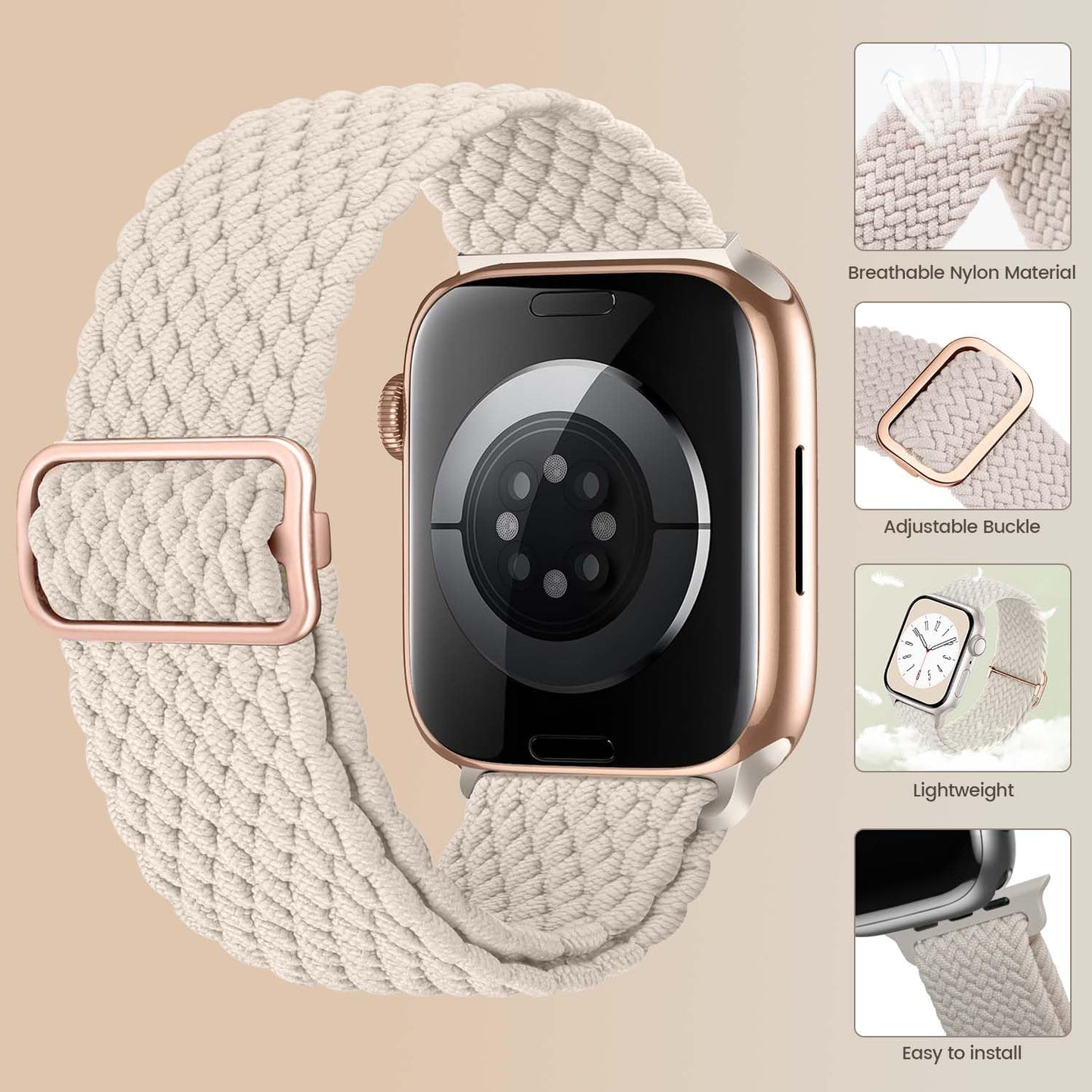 Braided Nylon Solo Loop Band - with Apple Watch Band 40Mm 44Mm 45Mm 38Mm 41Mm 42Mm 49Mm Women/Men, Adjustable Stretchy Bands Sport Wristband for Iwatch Series 9/8/7/6/5/4/3/2/1/Se/Ultra/Ultra 2