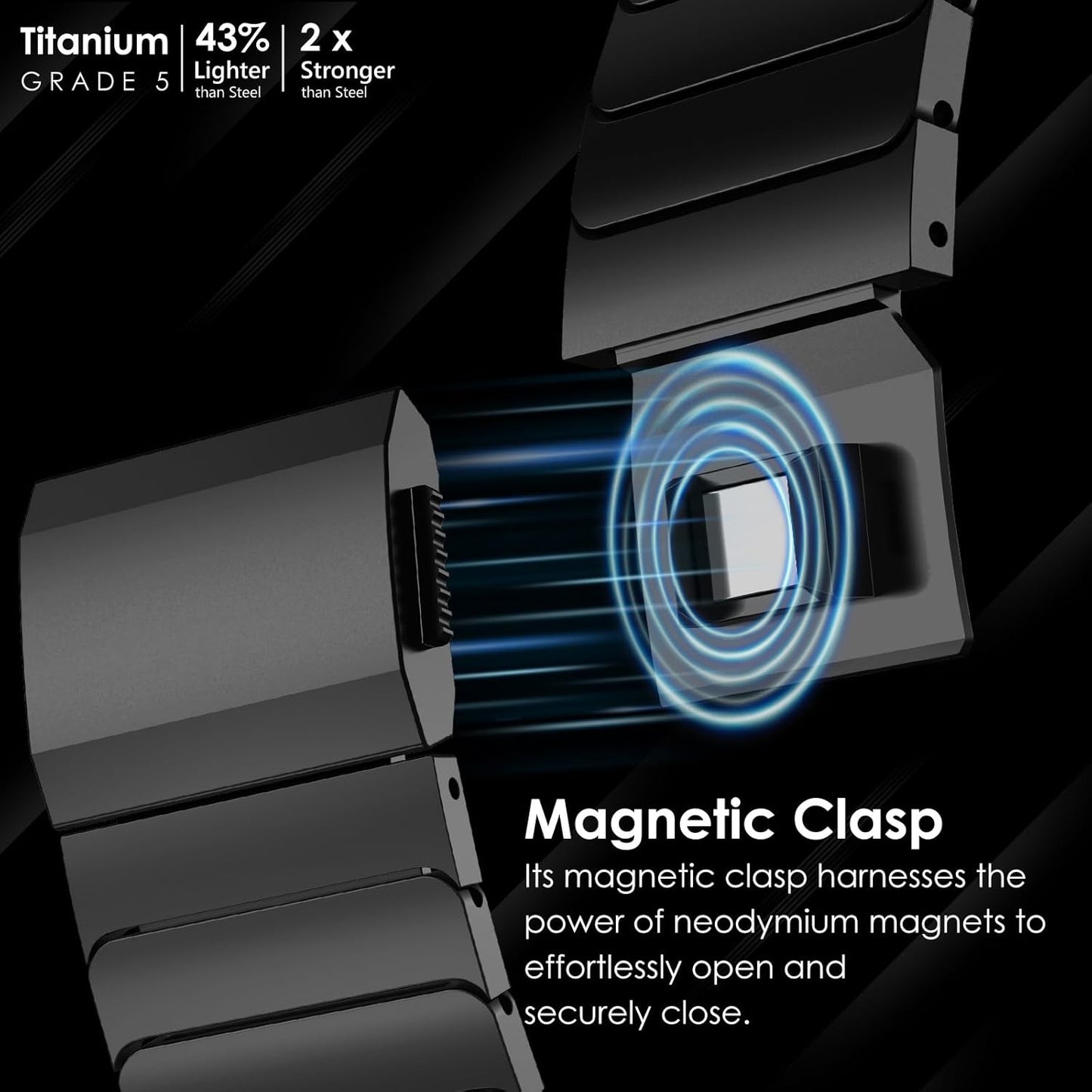 Titanium Band for Apple Watch Band, Lightweight Titanium Metal Strap for Apple Watch Ultra 2/Ultra 49Mm, Series 10 46Mm, 9/8/7 45Mm, SE2/6/5/4 44Mm, 3/2/1 42Mm, Black with Magnetic Clasp