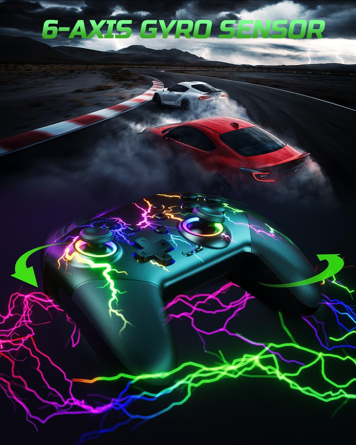 Switch Controller Compatible with Switch/Switch Lite/Switch Oled/Windows/Ios/Android, RGB Lightning Programmable 1000Mah Wireless Switch Pro Controller with One Key Pairing Wake up Turbo Vibration