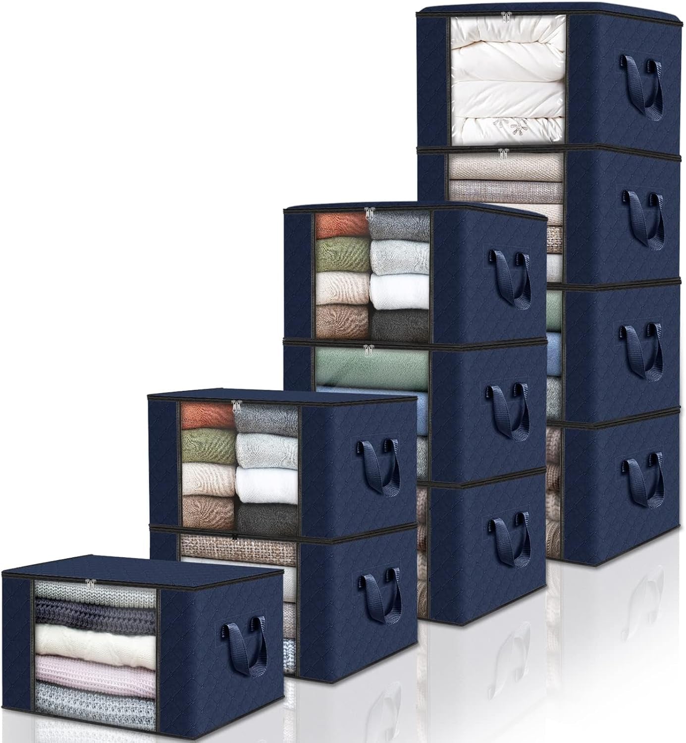 6 Pack Clothes Storage, Foldable Thick Fabric Blanket Storage Bags, Storage Containers for Organizing Bedroom, Closet, Clothing, Comforter, Organization and Storage with Handle,Grey