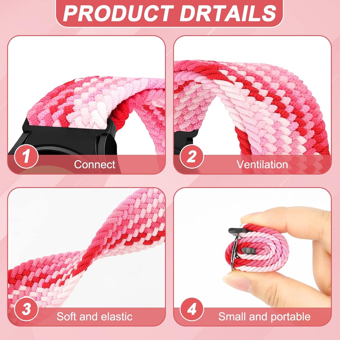 5 Packs Stretchy Loop Bands Compatible with Samsung Galaxy Watch 5/4 40Mm 44Mm/Galaxy Watch 5 Pro 45Mm/Galaxy Watch 4 Classic 42Mm 46Mm,20Mm Adjustable Nylon Braided Straps for Women Men
