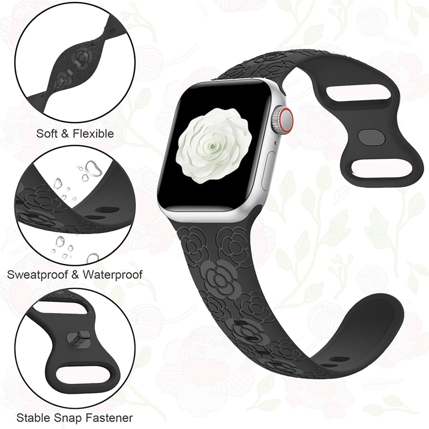 Floral Bands for Apple Watch 42Mm 44Mm 45Mm 49Mm Women, Soft Silicone Sport Straps with Cute Flower Patterns Compatible with Iwatch Bands Series Ultra SE 9 8 7 6 5 4 3 2 1