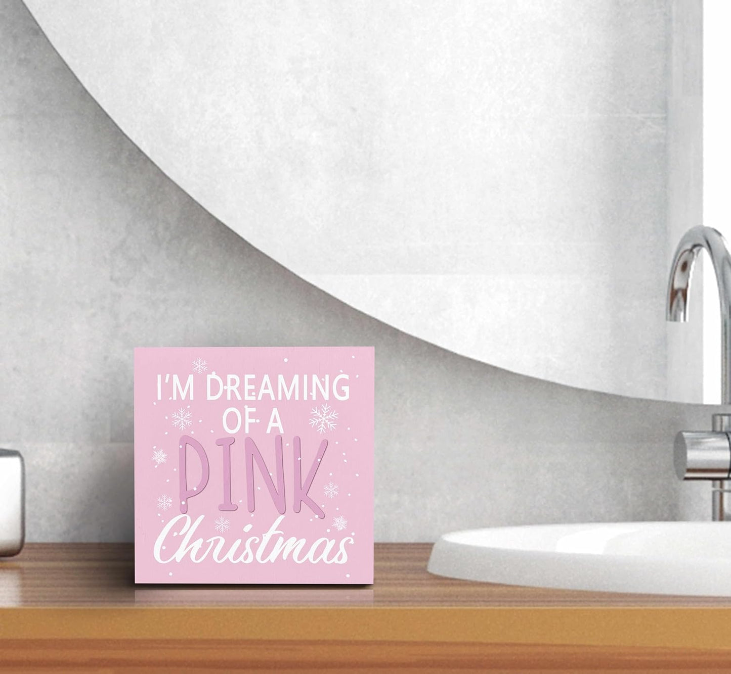 Im Dreaming of a Pink Christmas Wood Box Sign Desk Decor, Pink Christmas Decor Wooden Box Sign Decoration for Home Office, Pink Christmas Decorations, Pink Desk Decor Shelf Table Decor