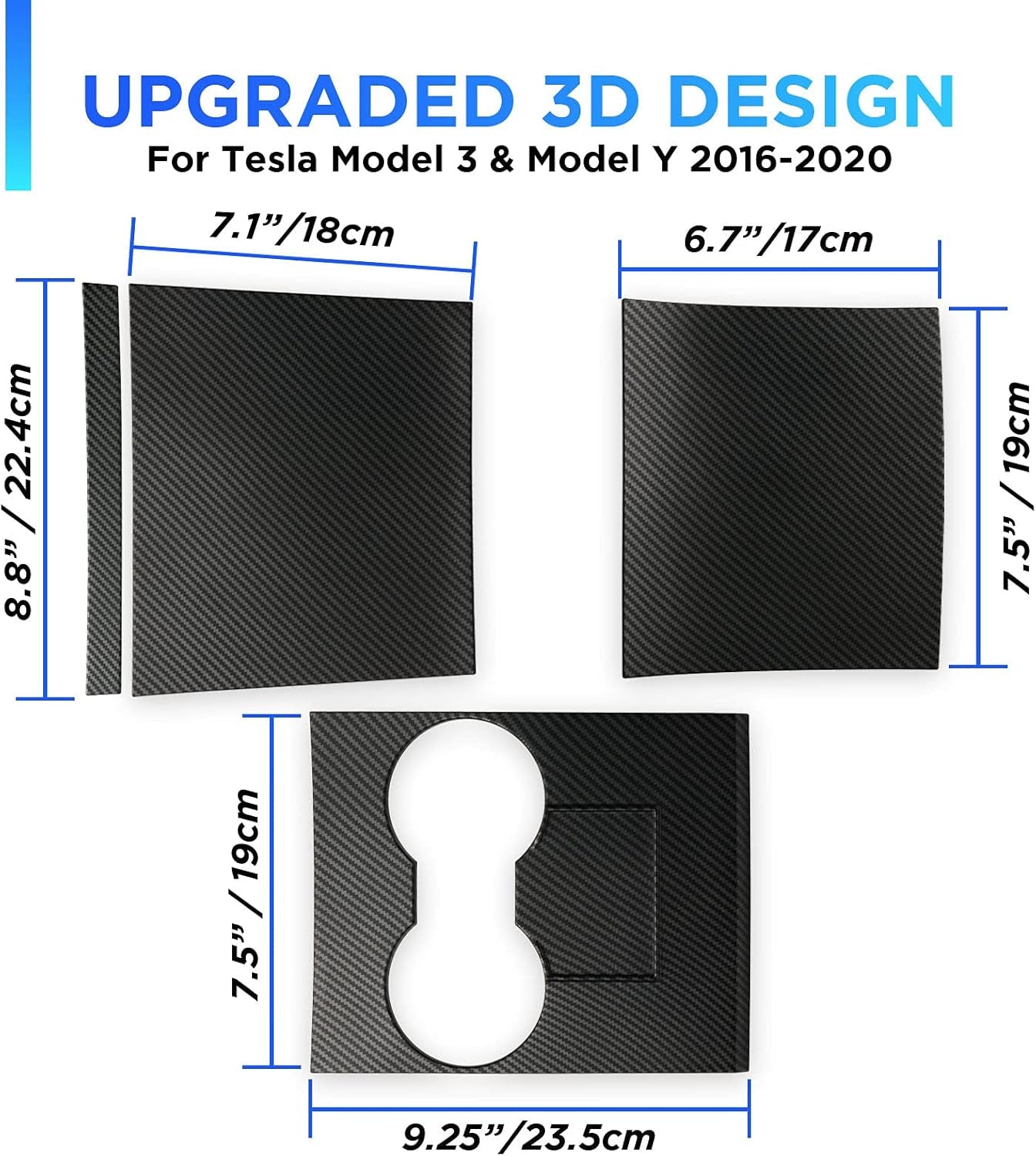 2016-2020 Tesla Model 3 Model Y Center Console Wrap Cover Kit, Non-Trace Remove Center Console Protector Accessories, Premium ABS Material. (Matte Carbon Fiber)