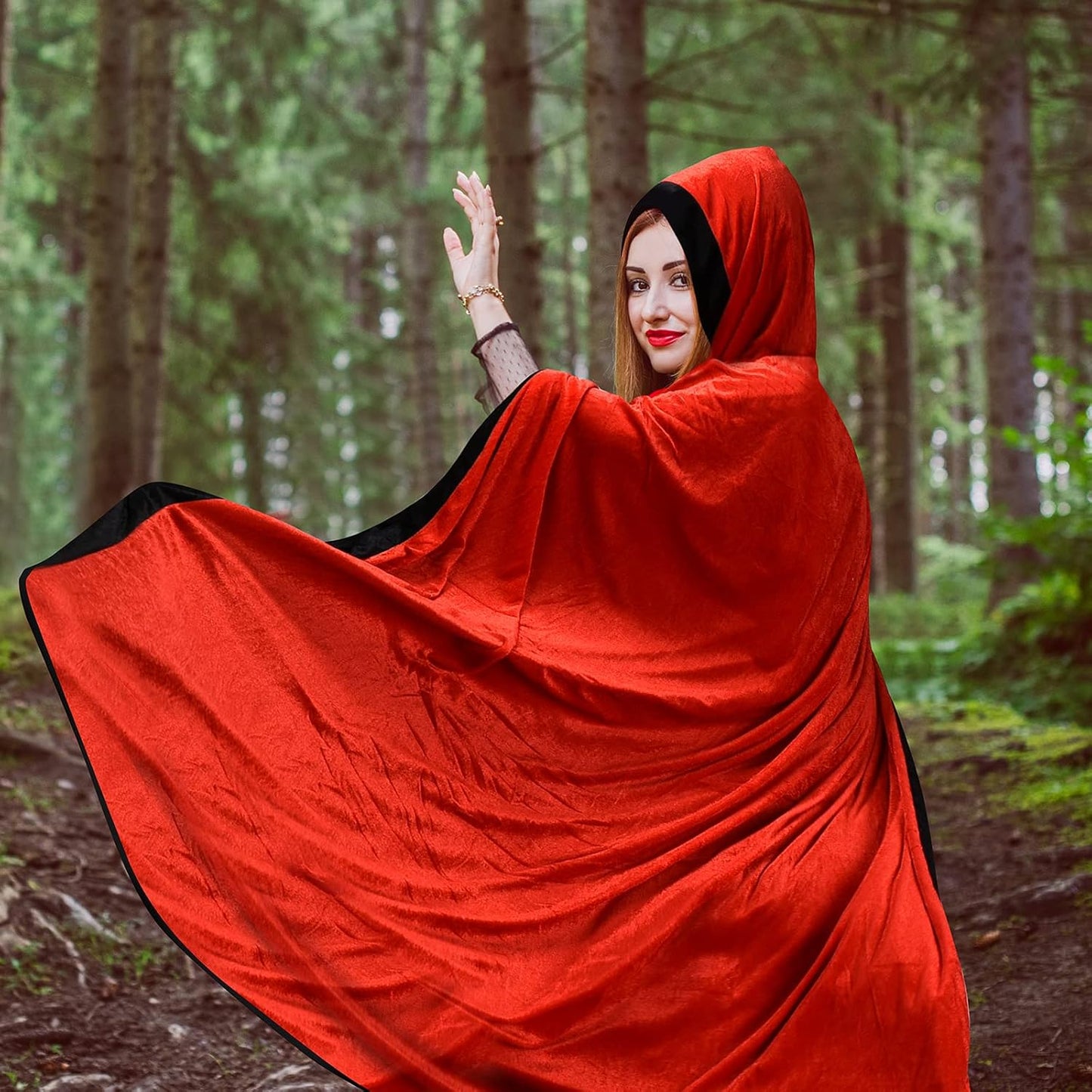 Hooded Cloak Velvet Robe Cape for Halloween Cosplay Costumes, Unisex