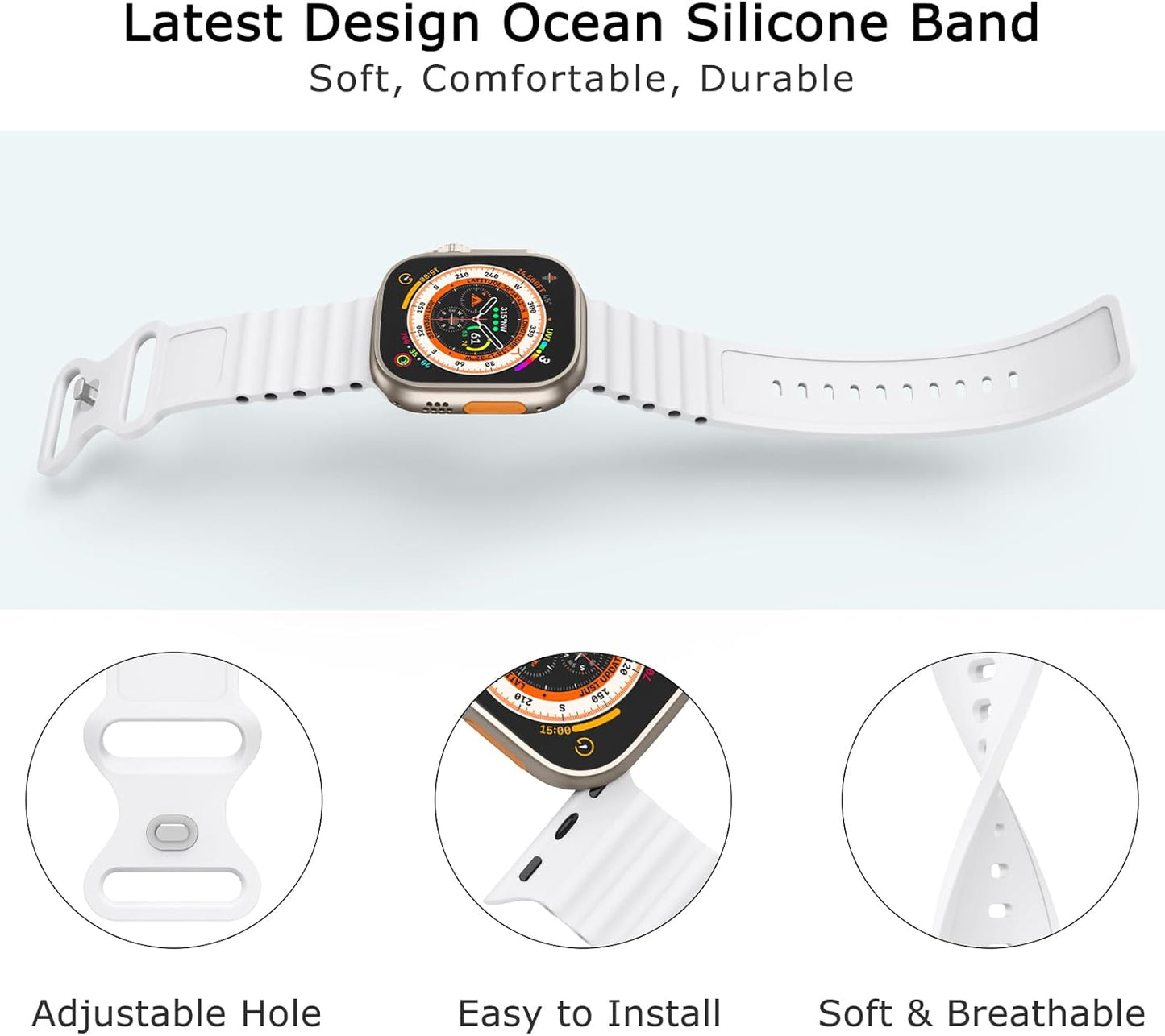Silicone Ocean Bands Compatible with Apple Watch Band Ultra 49Mm 45Mm 44Mm 41Mm 38Mm 40Mm 42Mm for Women Men, Soft Breathable Sport Ocean Loop Wristband Replacement Strap Compatible for Apple Watch Ultra 2/Ultra Iwatch SE2/SE Series 9 8 7 6 5 4 3 2 1