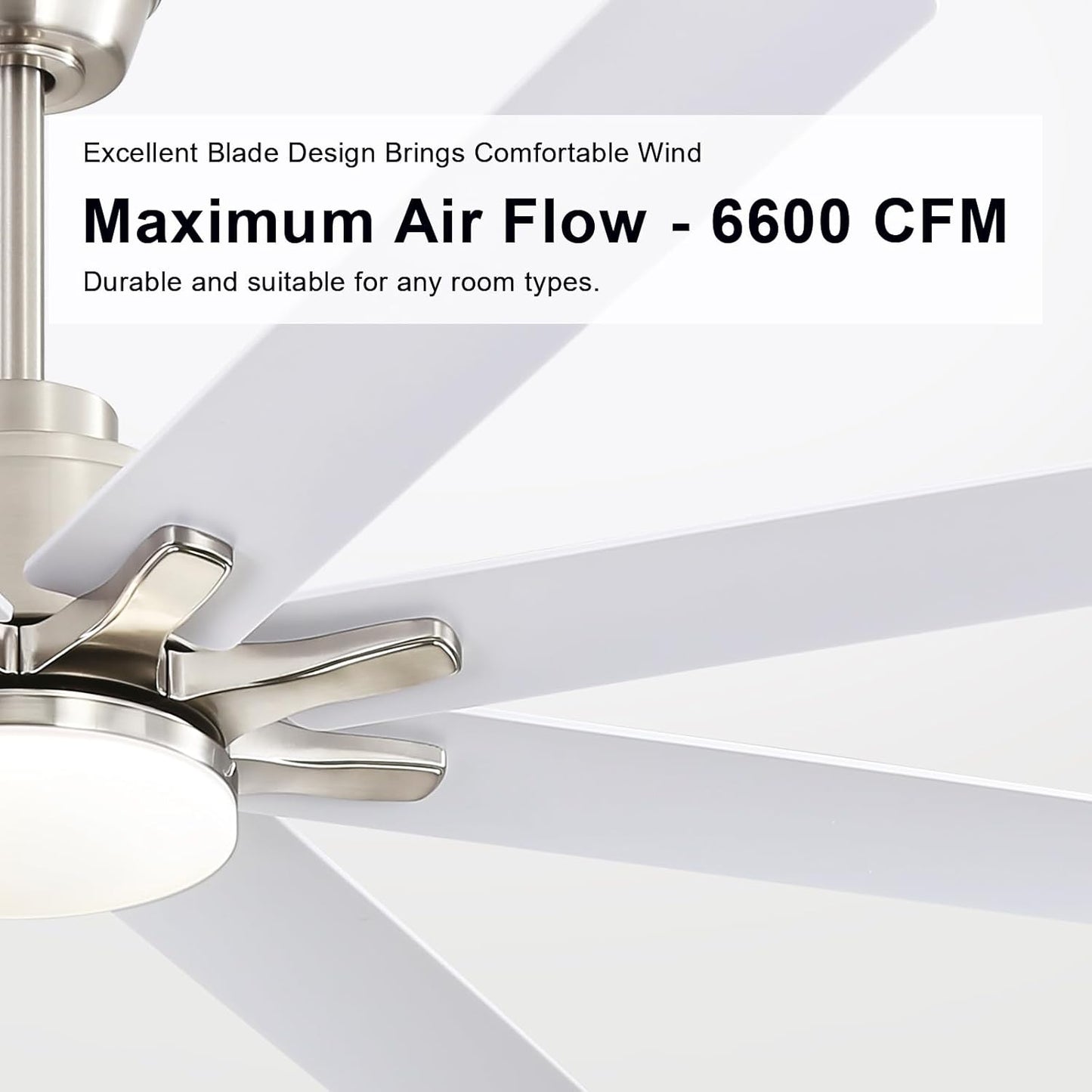 66 Inch Ceiling Fans with Lights and Remote, Indoor Outdoor Mordern Smart Ceiling Fan with Reversible Quiet DC Motor, 6 Speed, 8 Blades for Living Room Bedroom Patios Balcony (White+Sliver)