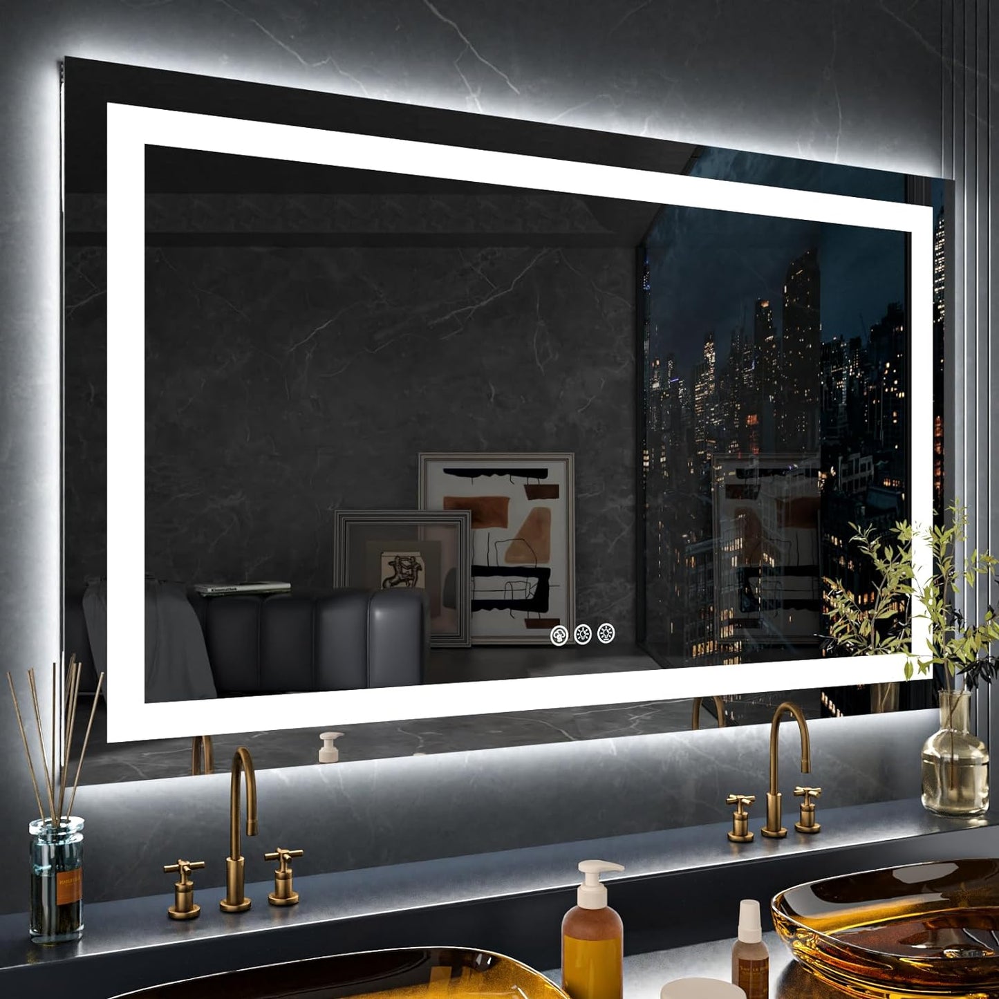 60”X30“ RGB LED Bathroom Mirror with Lights for Bathroom, Anti-Fog, Dimmable,Multiple Light Modes, RGB Backlit + Front Light, Memory Function, Tempered Glass