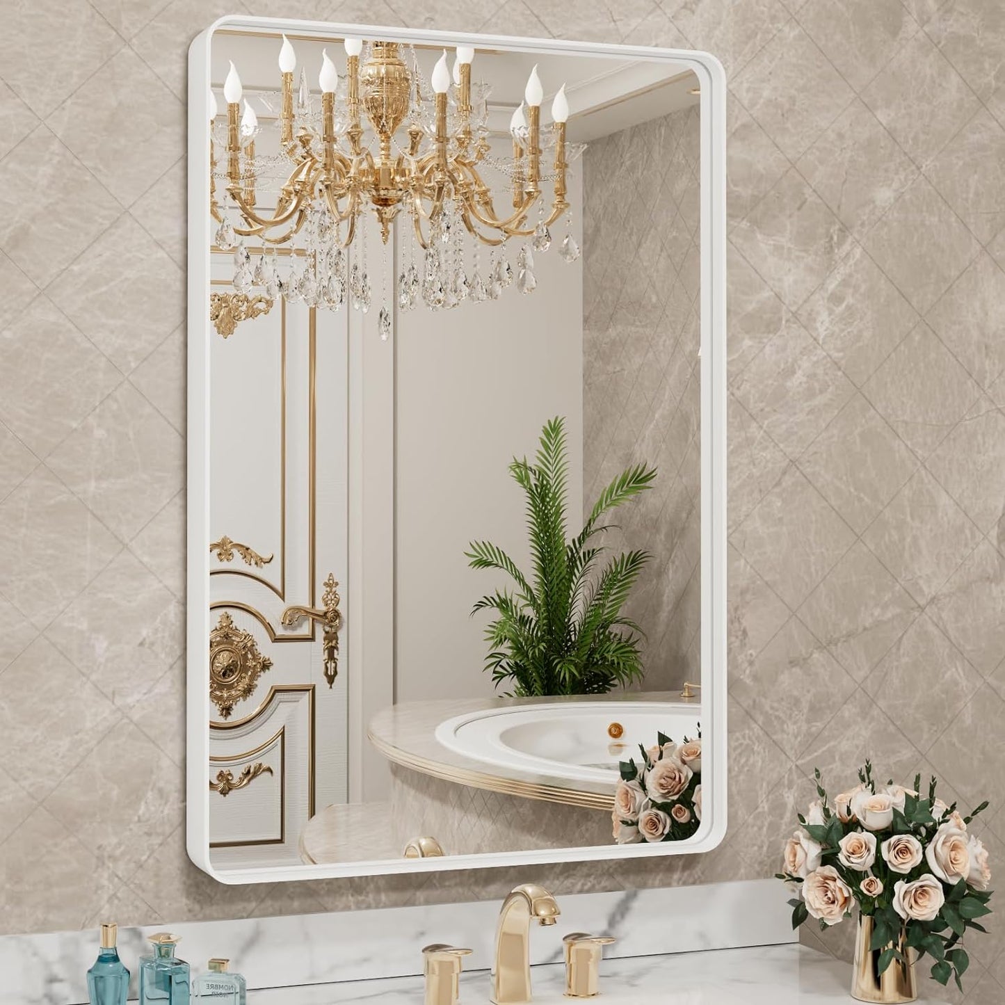 50X30 Inch Black Metal Framed Bathroom Mirror for Wall, Matte Black Bathroom Vanity Mirror Farmhouse, Large Rounded Rectangle Mirror, Anti-Rust, Tempered Glass, Hangs Horizontally or Vertically