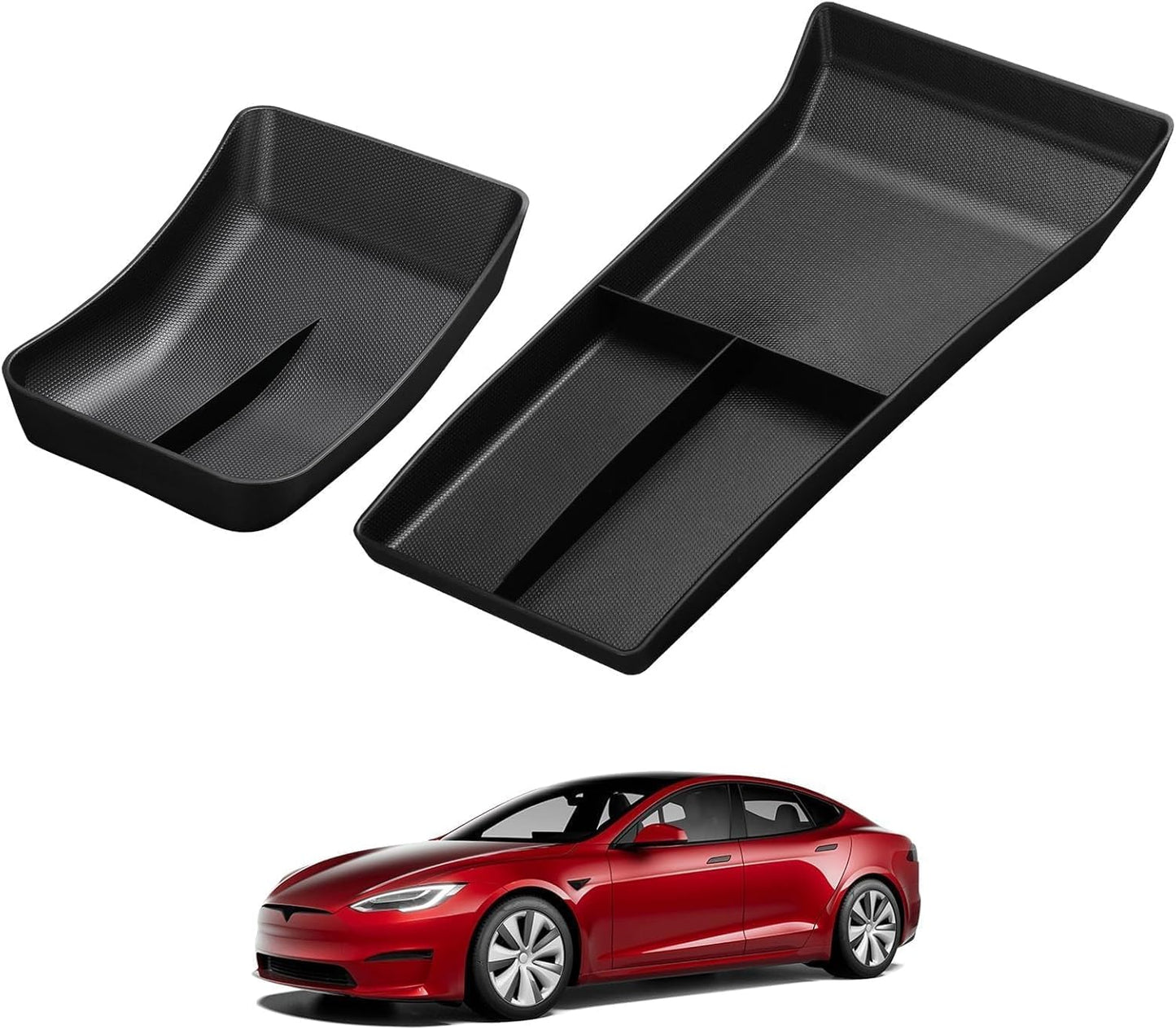 Upgraded Tesla Model S Model X Lower Center Console Organizer Tray, Bottom Console Pad Armrest Storage Box Fit Model S Model S Plaid Model X Model X Plaid Interior Accessories 2022-2025