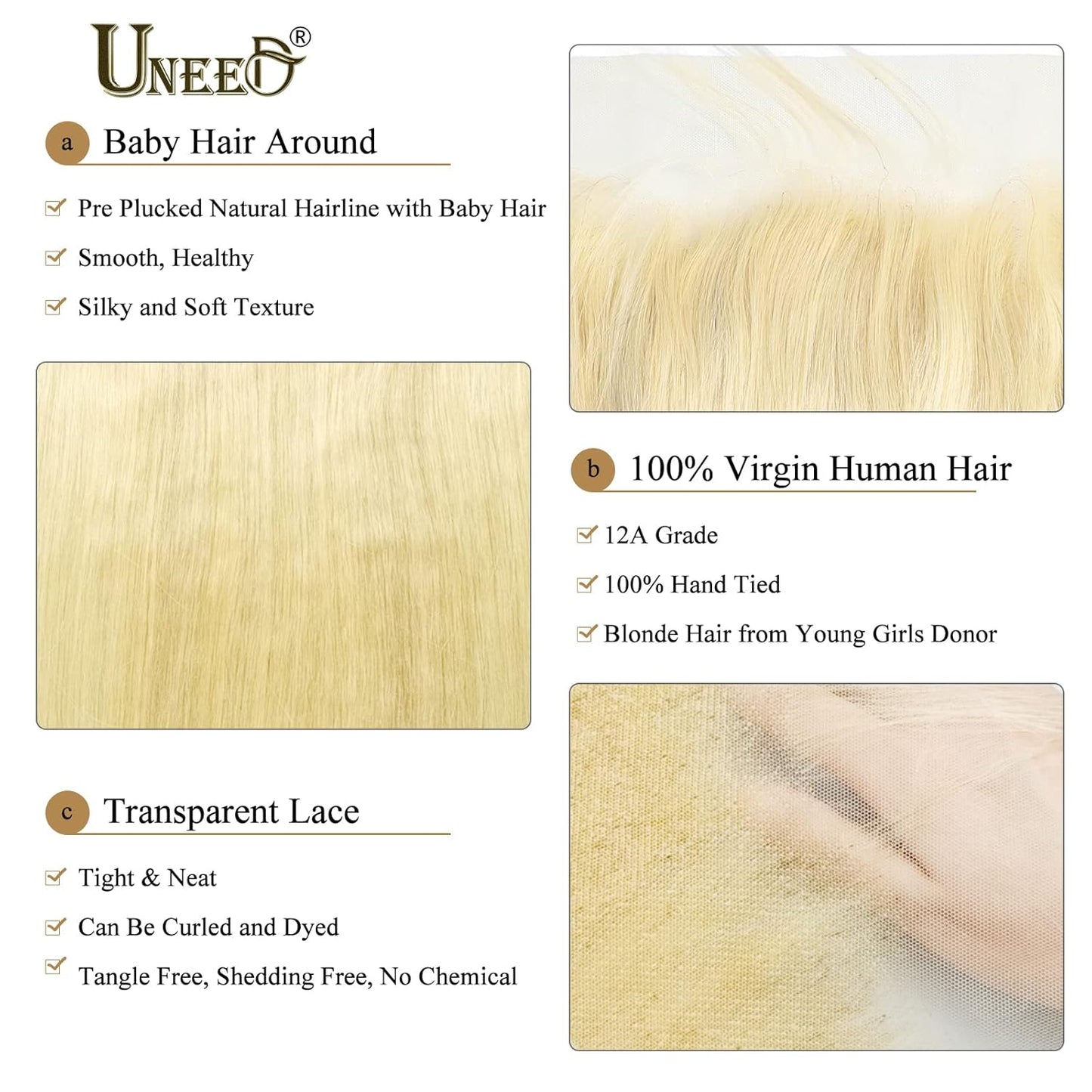613 Frontal Blonde Frontal 13X4 Frontal Human Hair 16 Inch Straight Brazilian Virgin Human Hair Frontal 12A Transparent HD Lace Frontal Pre Plucked with Natural Hairline
