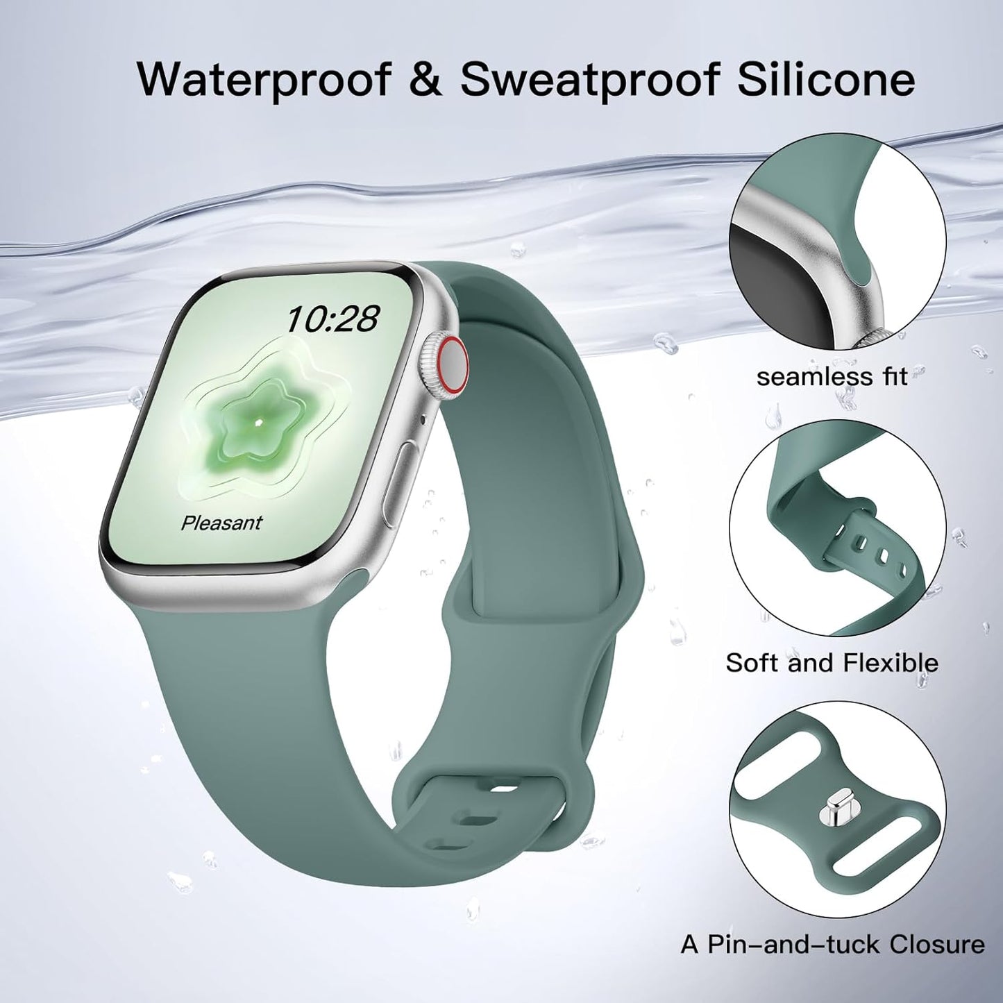 Sport Silicone Band Compatible with Apple Watch Bands 40Mm 38Mm 41Mm 44Mm 45Mm 42Mm 49Mm Women Men,Soft Wristband Waterproof Replacement Sport Strap for Iwatch Bands Series 9 8 7 6 5 4 3 2 1 SE Ultra
