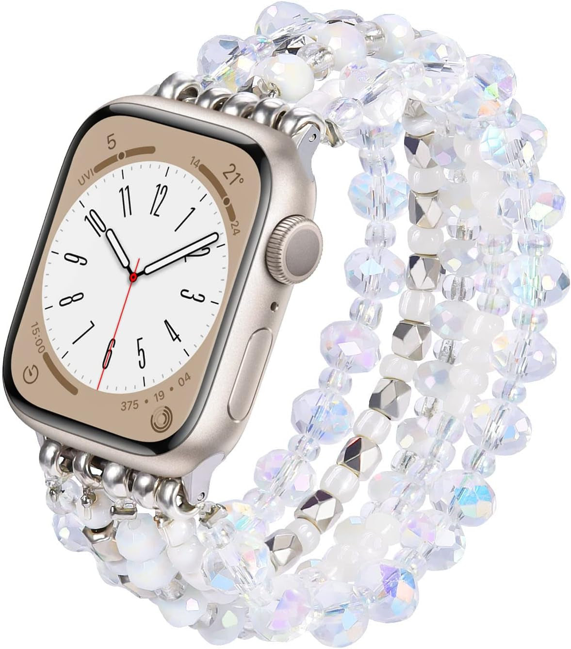 Beaded Bracelet Compatible for Apple Watch Band 40Mm/38Mm/41Mm Series 9 8 7 SE Series 6/5/4 Women Fashion Clear Cute Handmade Stretchy Watch Strap for Iwatch Bands Series 3/2/1 Replacement
