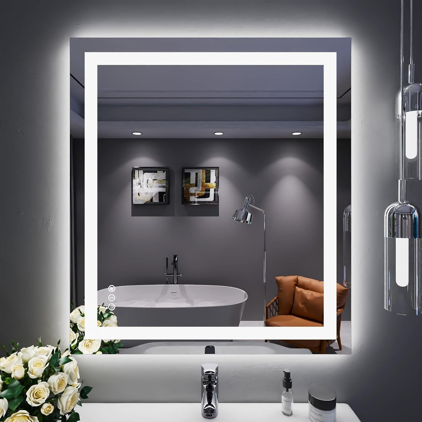 60”X30“ RGB LED Bathroom Mirror with Lights for Bathroom, Anti-Fog, Dimmable,Multiple Light Modes, RGB Backlit + Front Light, Memory Function, Tempered Glass