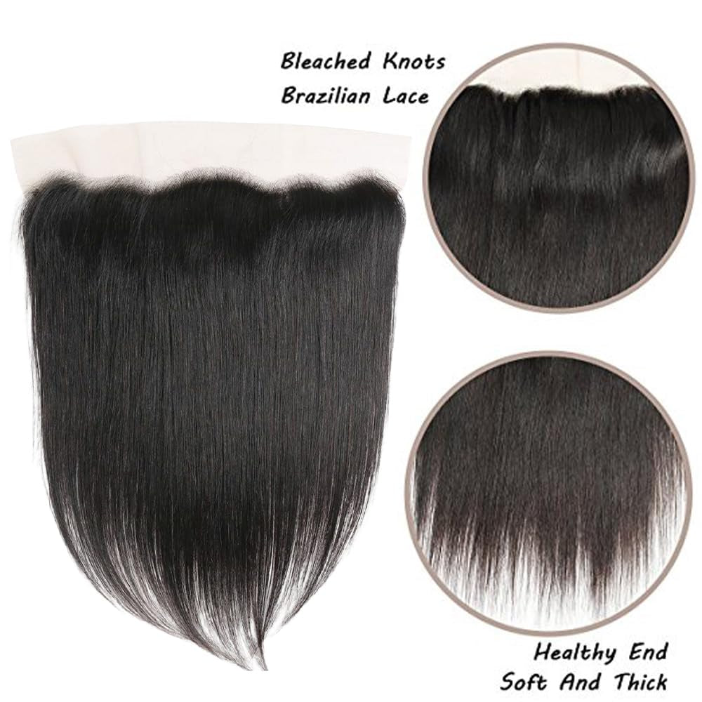 13X4 Lace Frontal Closure Human Hair 10 Inch Brazilian Straight Frontal HD Lace Closure 100% Virgin Human Hair Ear to Ear Lace Frontal Pre Plucked Natural Black