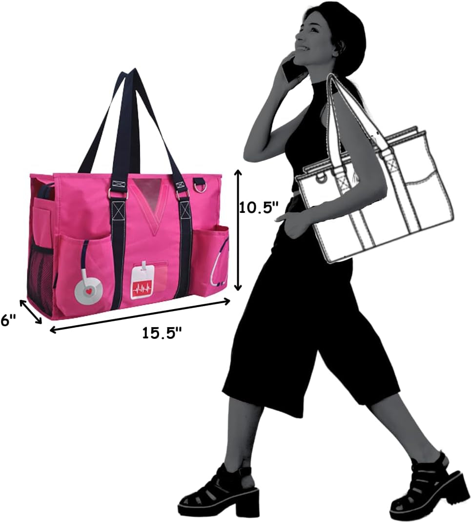 Utility Water Resistant Tote Bag, Top Zipper Closure, Perfect Gifts for Working Women, Nurses, Gym Bag