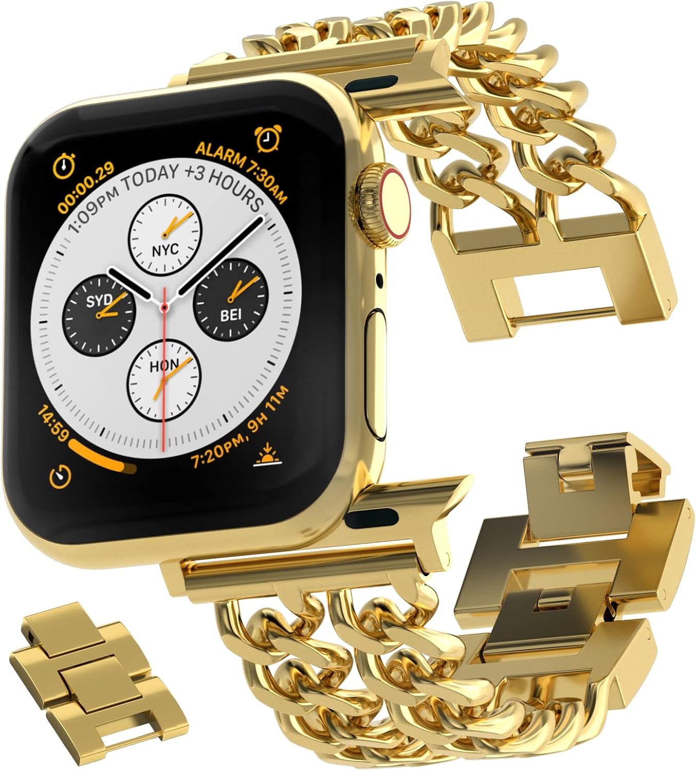 Compatible with Apple Watch SE Series 8 Series 7 6 5 4 3 2 1 Strap 45Mm 44Mm 42Mm 41Mm 40Mm 38Mm Ultra 49Mm Women'S Metal Linked Watch Band Steel Chain Iwatch Gold Bracelet