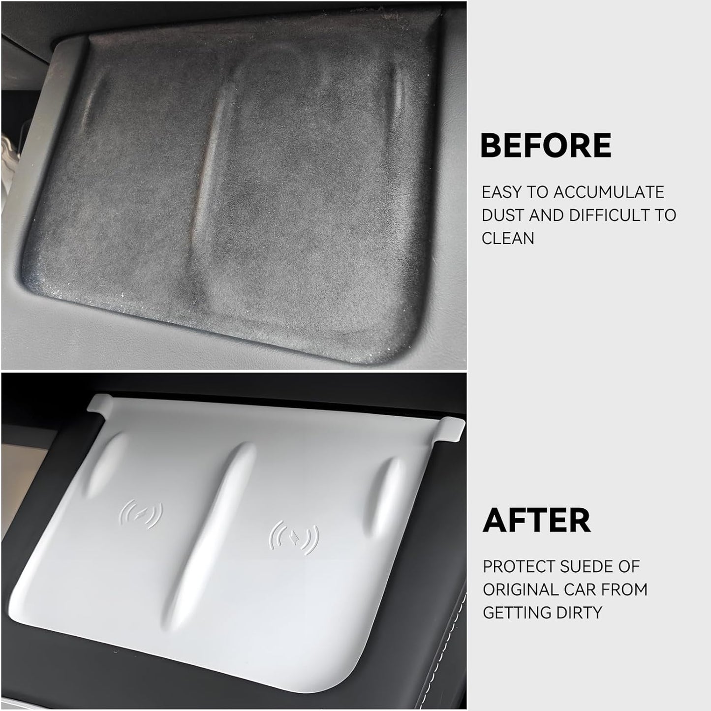 Tesla Center Console Mat for Model 3 Model Y Wireless Charger Silicone Cover Pad Accessories Fit for 2021 2022 2023 Car (White)