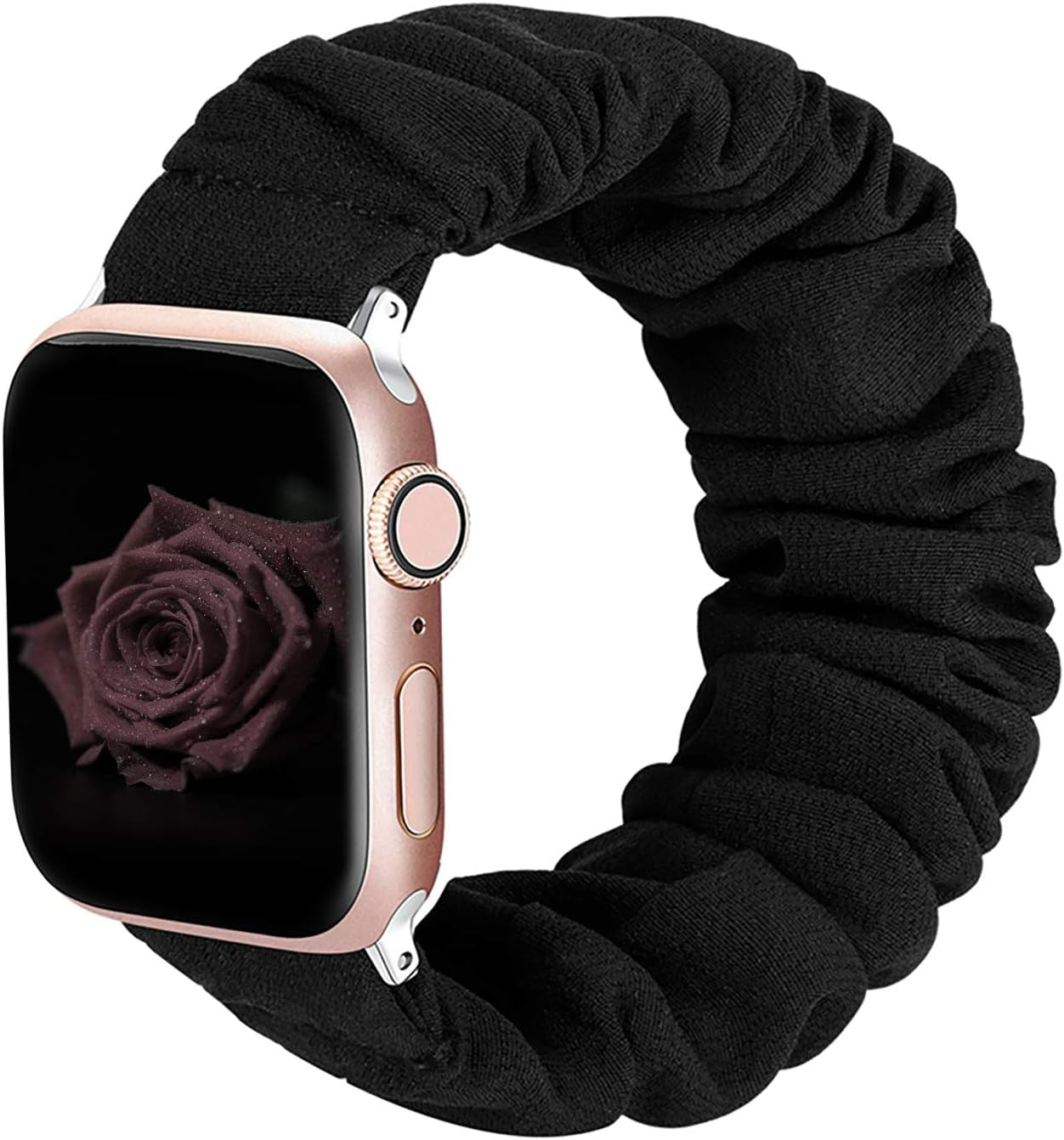 Compatible with Apple Watch Band 38Mm 40Mm 41Mm Soft Floral Fabric Elastic Scrunchies Iwatch Bands for Apple Watch Series 7,6,SE,5,4,3,2,1 Black Small