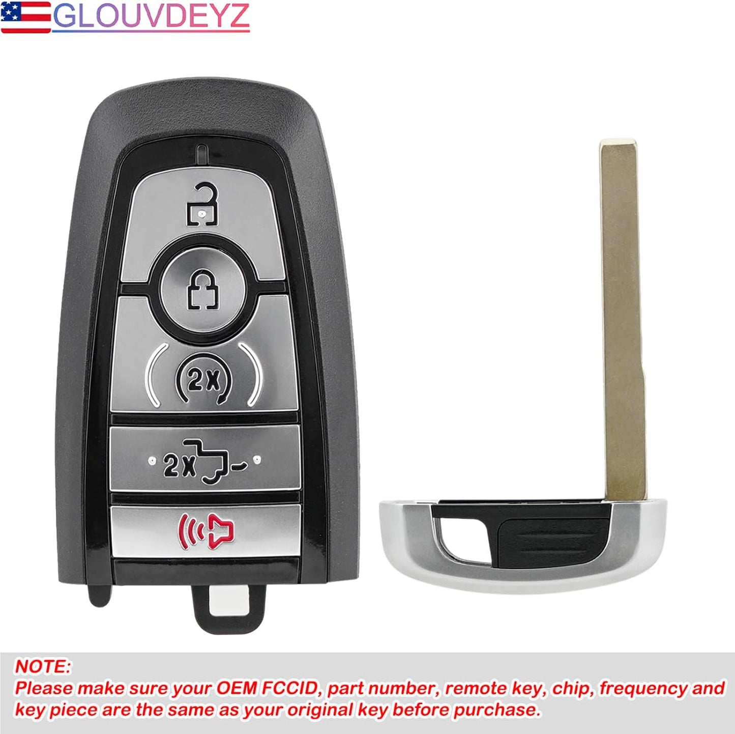 5 Button Car Key Fob Fits for Ford for 2017-2020 F-Series/F-150/ F-150 Raptor/ F-250/F-350/ F-450/2017 - 2020 F-550 Remote Control Car Key FCCID M3N-A2C93142600 with Keyring and Screwdriver