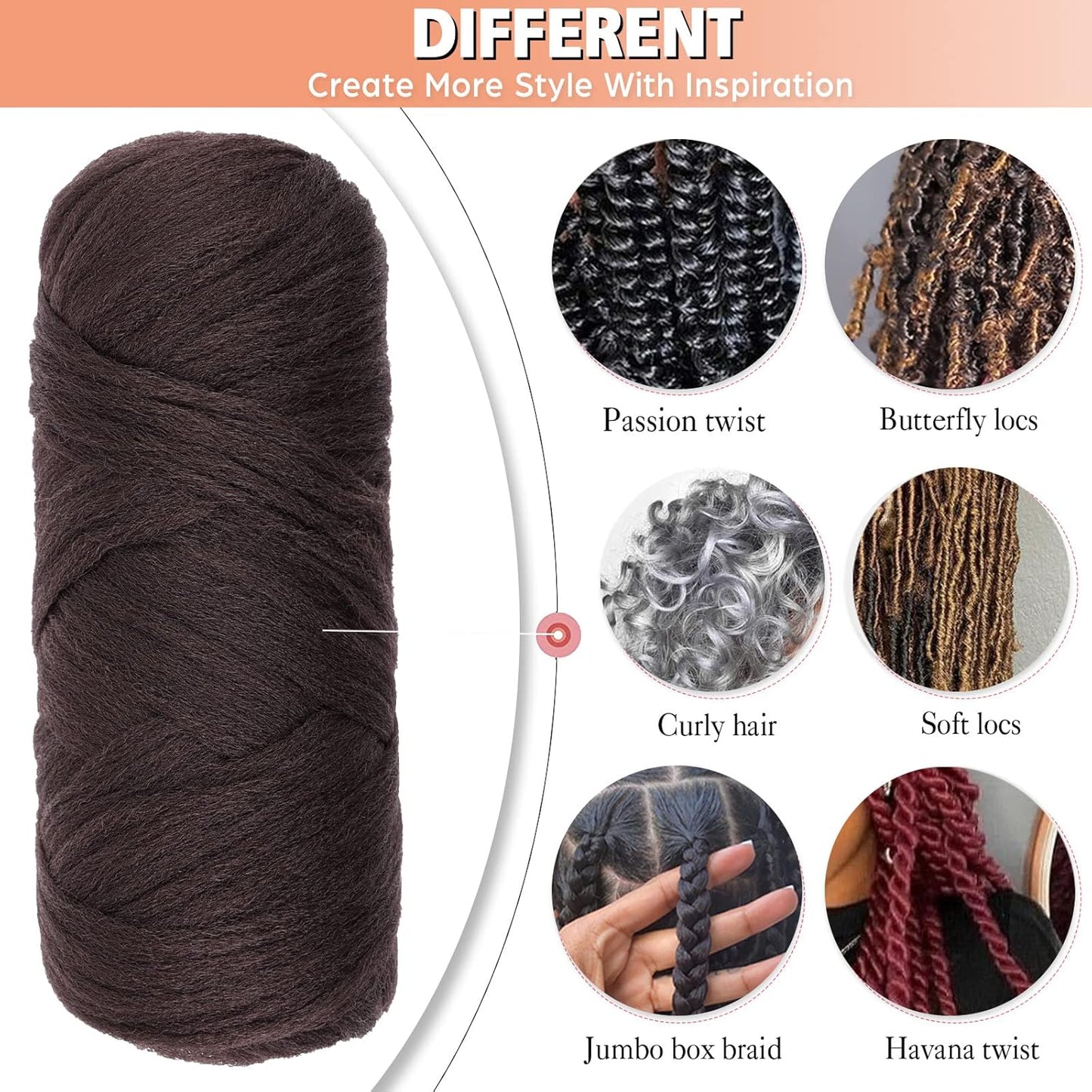 4Pcs Dark Brown Brazilian Wool Hair for Braids Acrylic Hand Knitting Yarn for Hair Braiding Hair Extension Faux Locs African Crochet Braid(#4)