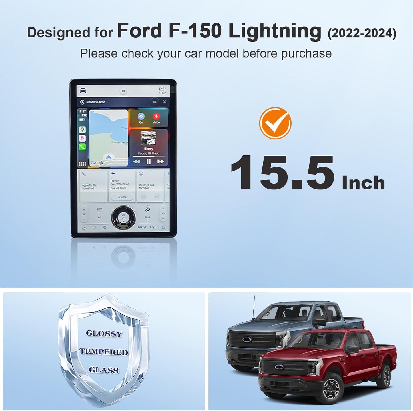 2024 F150 Lightning Screen Protector for 2022-2024 Ford F-150 Lightning Platinum/Lariat/Flash SYNC 4A 15.5In Electric Truck Accessories Tempered Glass Protective Film TRUCK DRIVER
