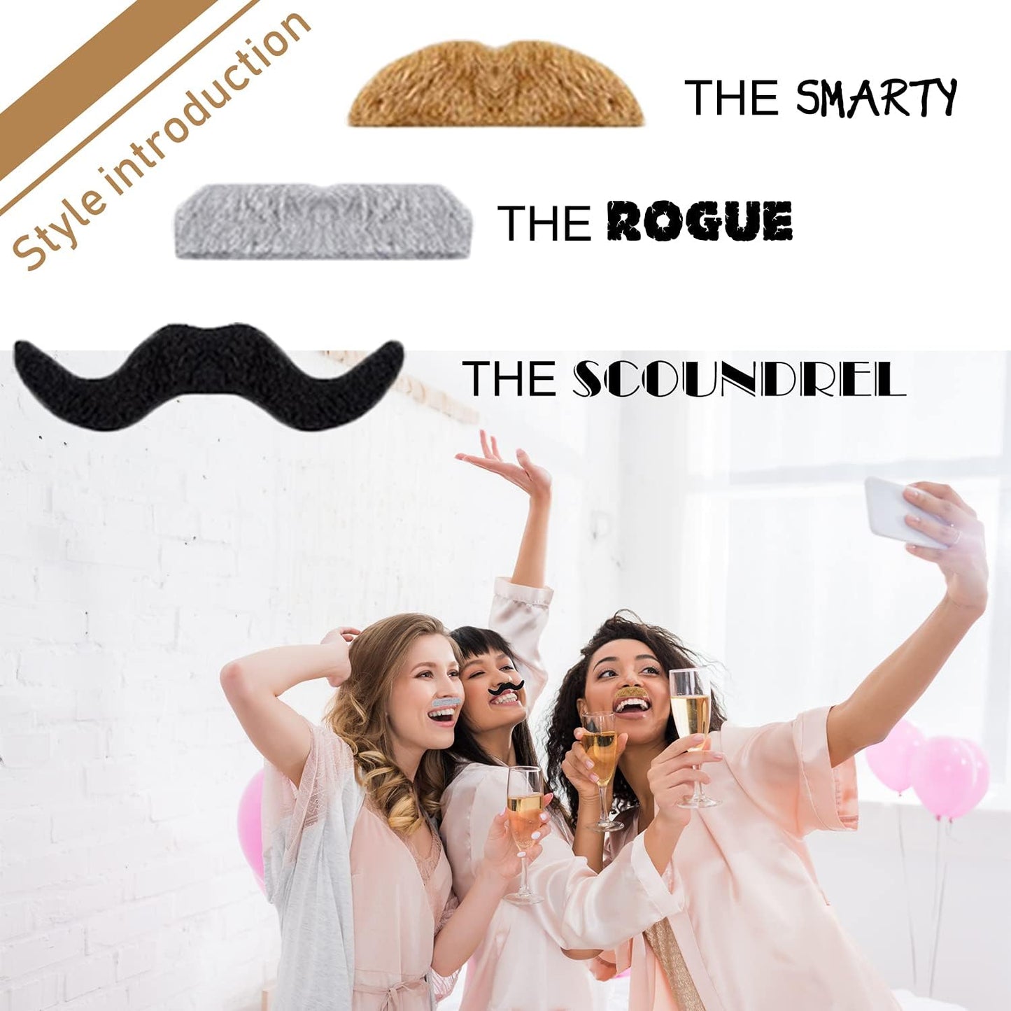 72 Pcs Self Adhesive Fake Mustache Set,Novelty Hairy Mustanches,Costume Facial Hair for St. Patrick'S Day and Role-Playing(Mixed Colors) Black