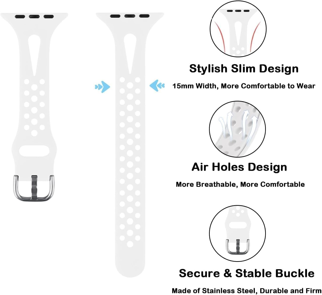 Slim Sport Band Compatible with Apple Watch Band Series 9 8 7 6 5 4 3 2 1/SE, 38/40/41 Mm, Women and Men, Soft Silicone Breathable Wristband, White