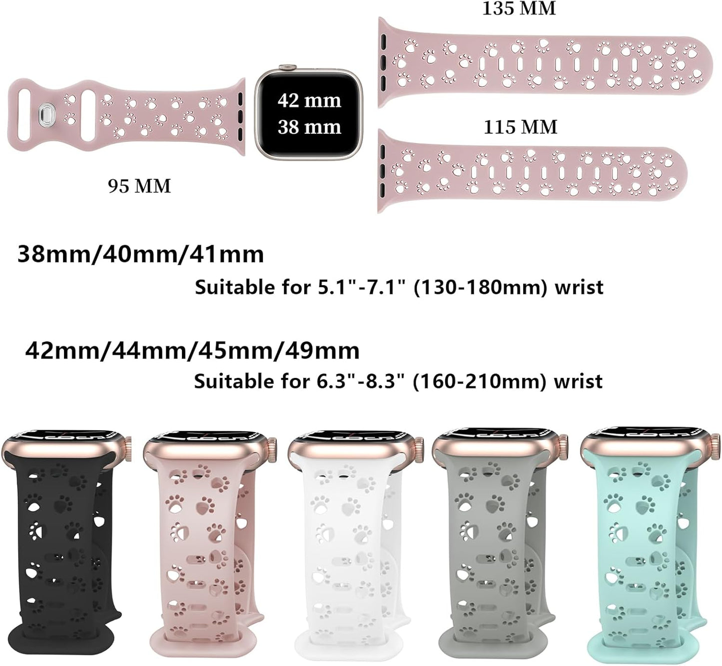 Dog Paw Watch Band Compatible with Apple Watch Band 38Mm 40Mm 44Mm 42Mm 45Mm 41Mm 49Mm for Women, Slim Lace Silicone Hollow Out Wristbands for Iwatch Series 9/8/7/6/5/4/3/2/1/SE