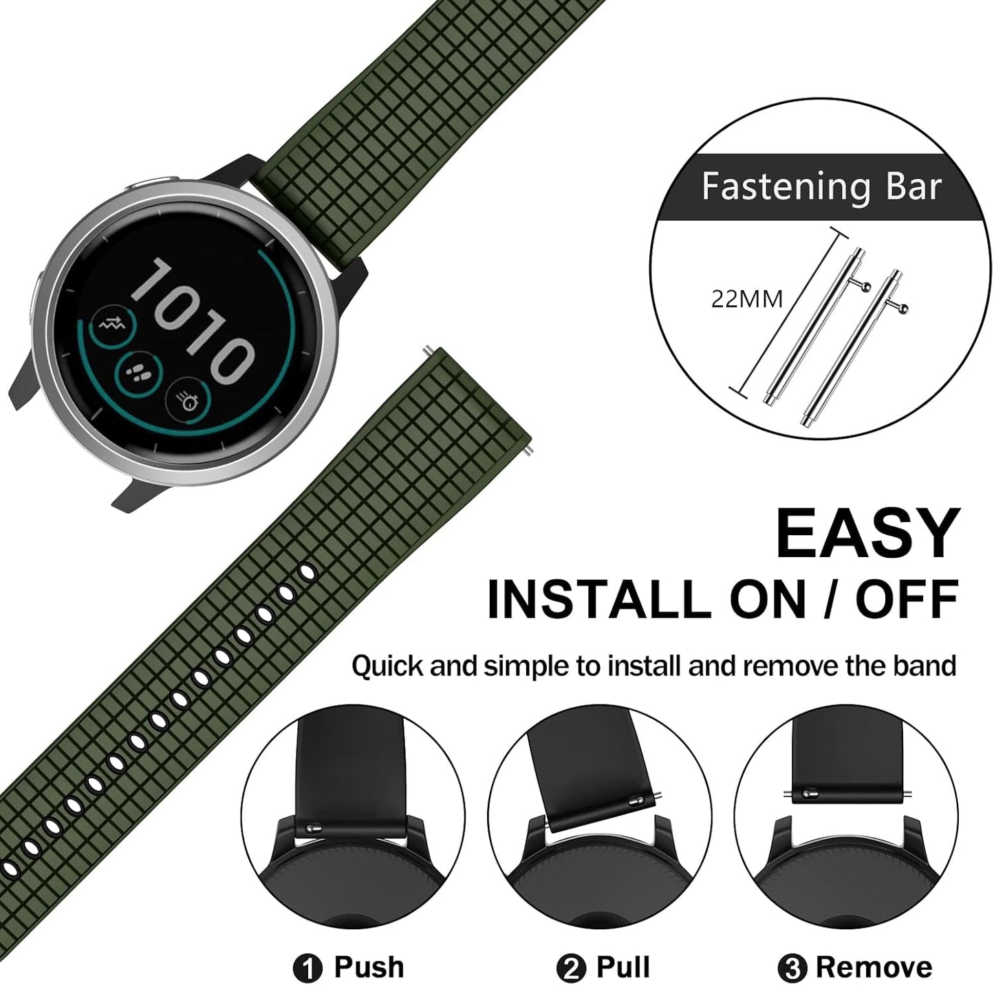 Compatible with Garmin Vivoactive 4 Band, 22Mm Soft Silicone Watch Band for Active/Samsung Galaxy Watch 46 Mm/Gear S3 Frontier/S3 Classic/Huawei Watch Gt2/Ticwatch Pro S2/E2 Smartwatches
