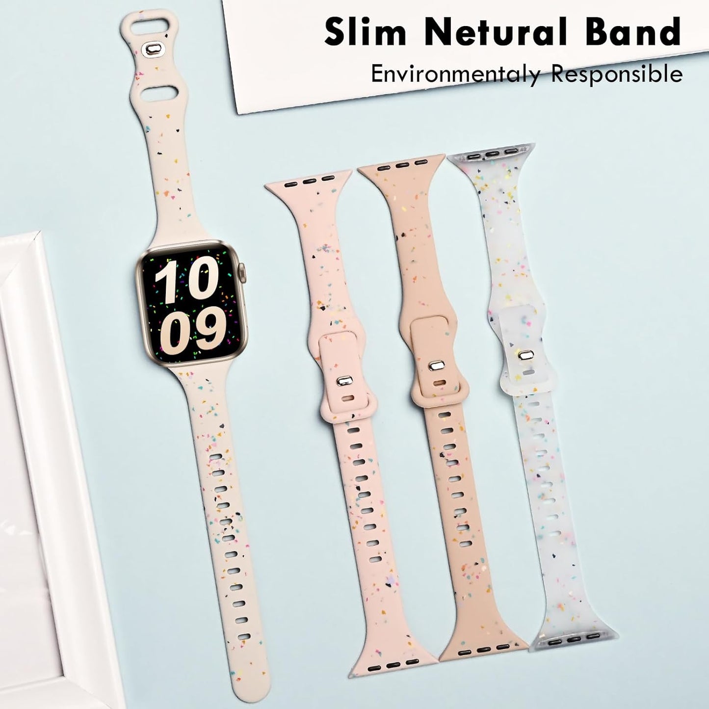 Sport Band Compatible with Apple Watch Band 44Mm 45Mm 42Mm 46Mm for Women Girls, Silicone Slim Wristband for Apple Watch Bands, Breathable Recycled Strap for Iwatch Bands Series 10 9 8 7 6 SE 5 Ultra 4 3 2 1 - Starlight