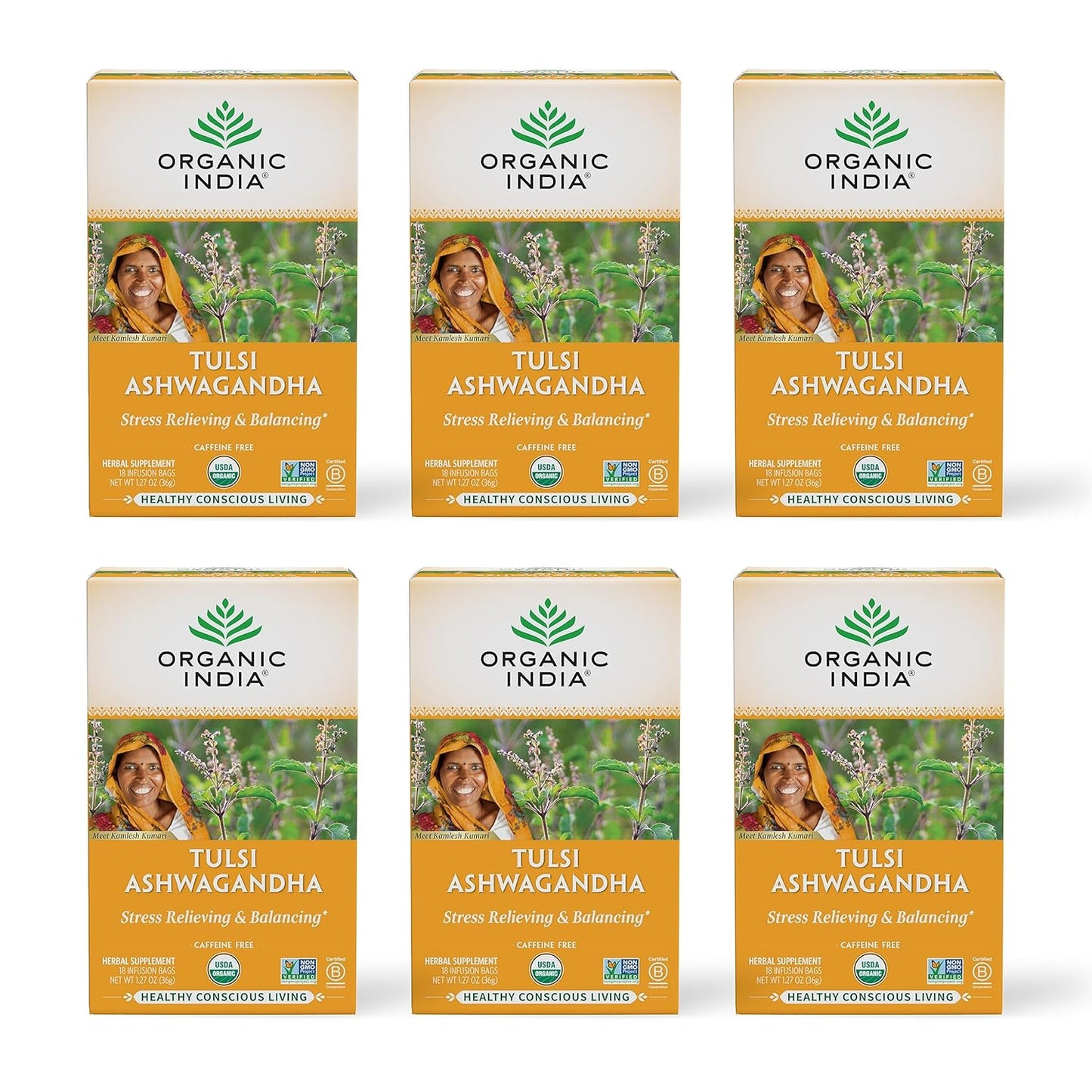 Tulsi Original Herbal Tea - Holy Basil and African Basil Calming and Stress Relief Tea, Immune Support, USDA Certified Organic, Non-Gmo, Caffeine-Free - 18 Infusion Bags, 6 Pack TLBH