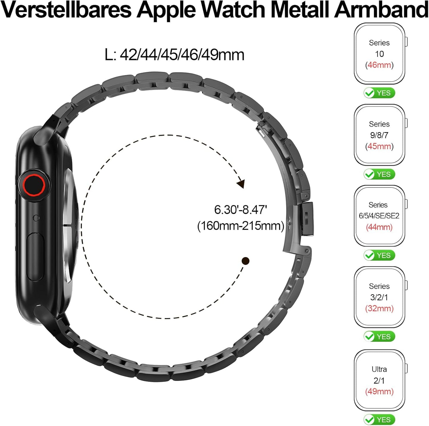 2-Pack Compatible for Apple Watch Band 49Mm 46Mm 45Mm 44Mm 42Mm, Rugged Stainless Steel Replacement Strap Metal Bands for Iwatch Ultra 2/1 Series 10/9/8/7/6/5/4/3/2/1/SE/SE2 Women Men (Black+Silver)