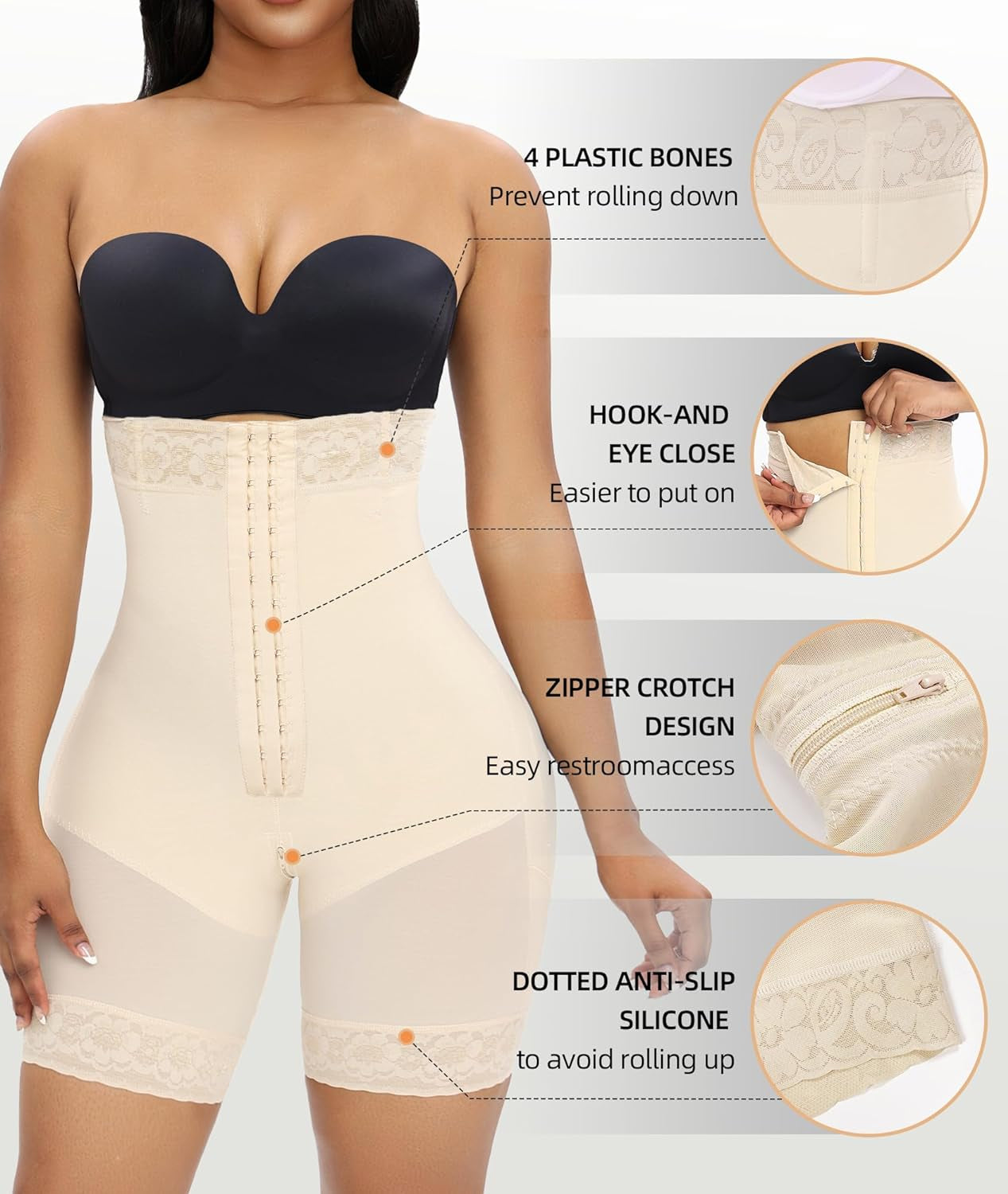 Tummy Control Shapewear for Women Fajas Colombianas Postparto Body Shaper Shorts Butt Lifter with Zipper Crotch