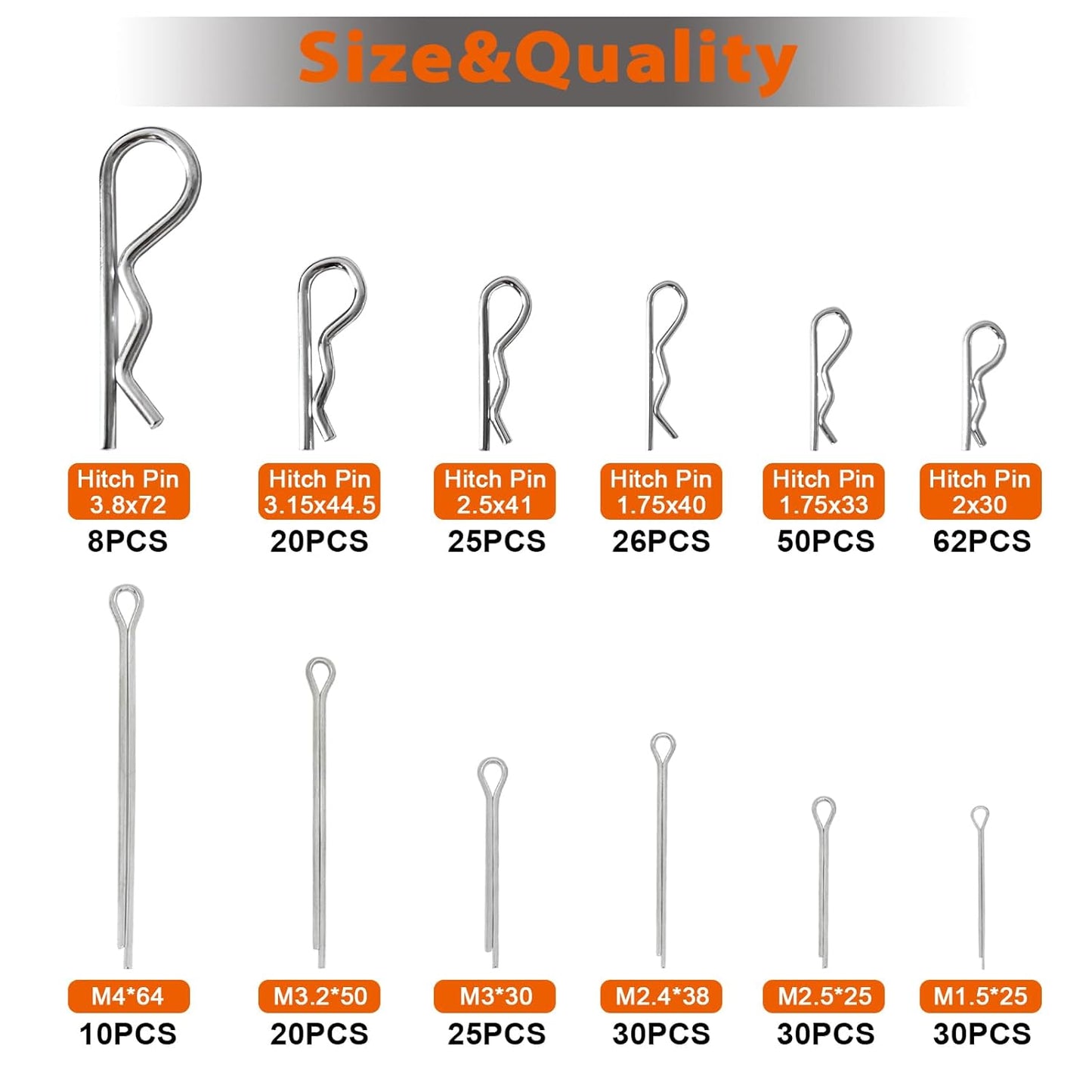 380 PCS Heavy Duty Pin Assortment Kit, Hitch Pins R Clip Pins Hair Pins Lynch Pins PTO Pins for Trucks Trailers Tractors Mowers Accessories, Farm, Lawn, Hitches and Garden TRUCK DRIVER