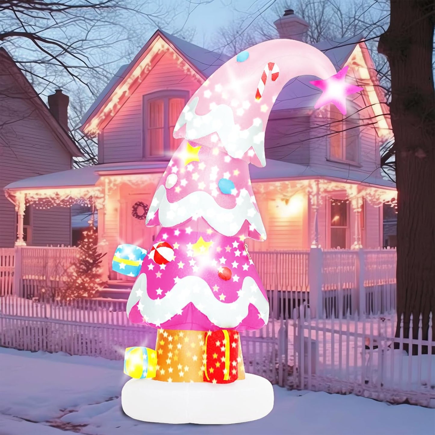 6 FT Christmas Outdoor Inflatable Decorations, Blow up Pink Christmas Tree with LED Light for Xmas Holiday Party Garden, Yard, Lawn Decor