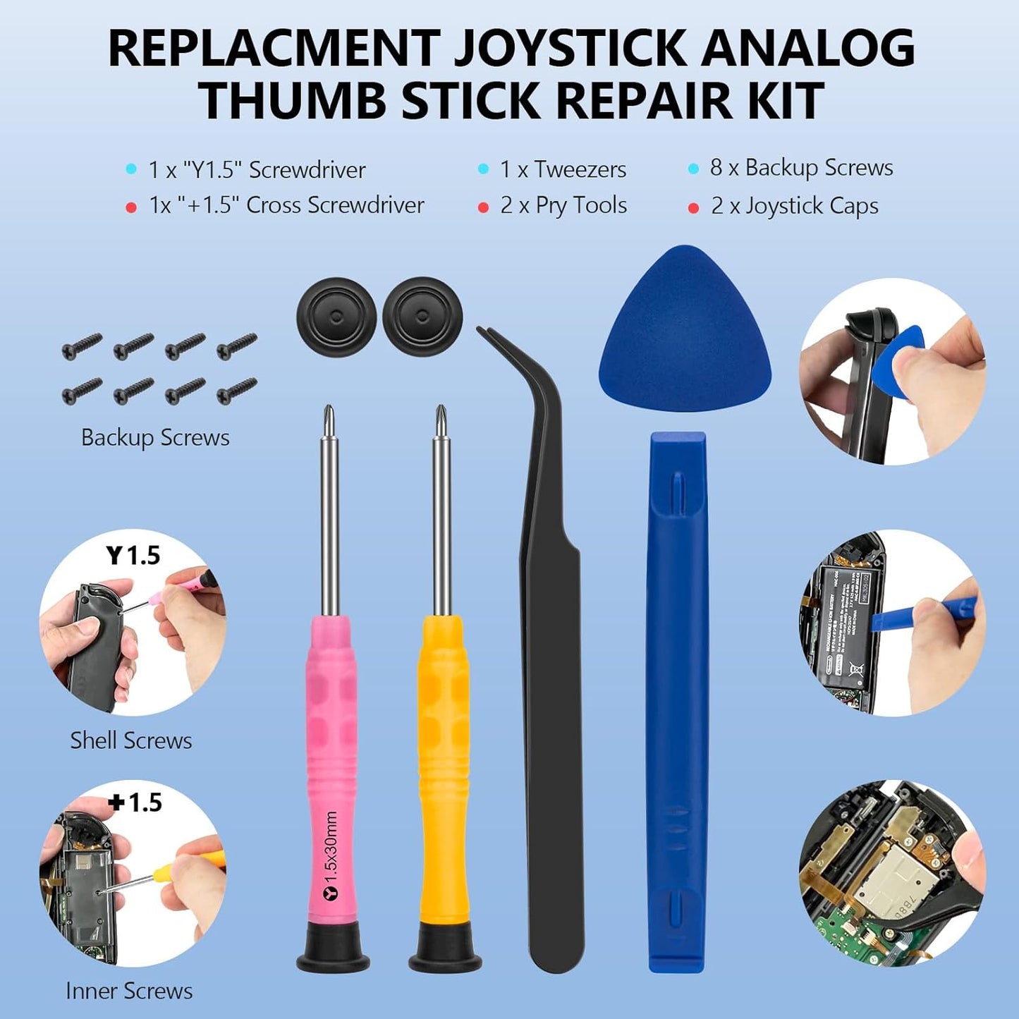 2 Pack Joycon Joystick Replacement,Replacement Joystick Analog Thumb Stick Repair Kit for Nintendo Switch,Switch OLED Model & Switch Lite Joy-Con Controller - Include Y1.5 / +1.5 Screwdriver/Pry Tools